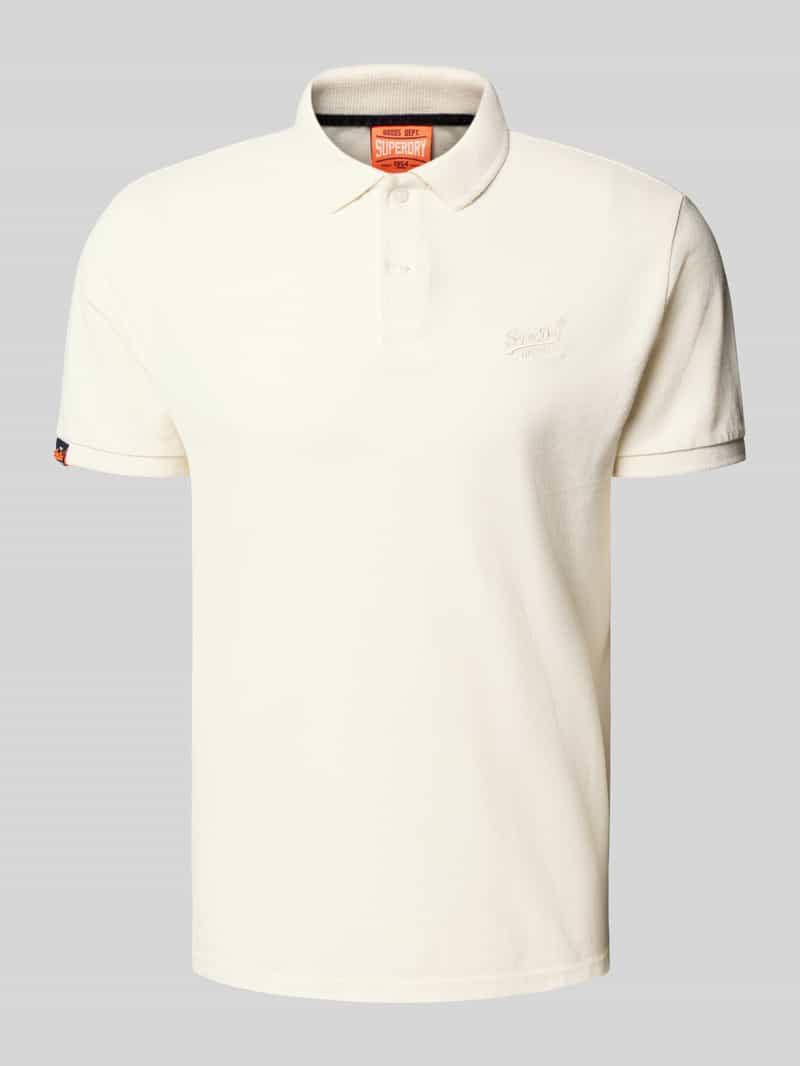 Superdry Regular Fit Poloshirt mit Label-Stitching in Offwhite, Größe XXL