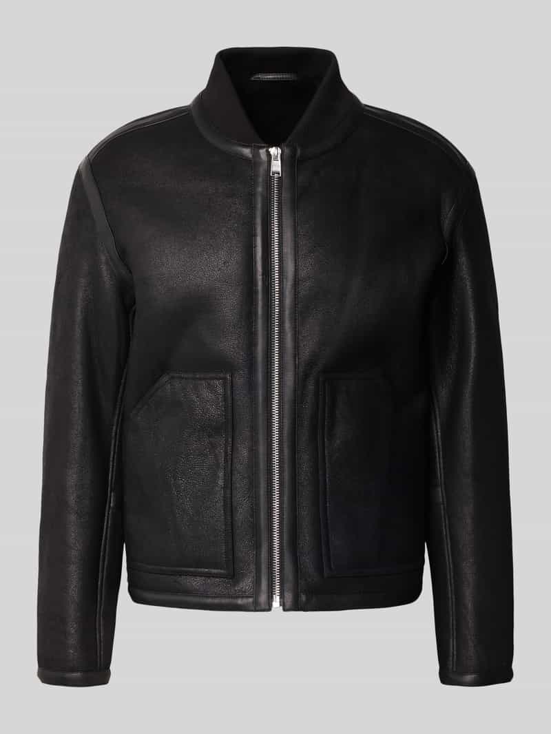 BOSS Regular Fit Lederjacke aus echtem Lammfell Modell 'MAFERO' in Black, Größe 50