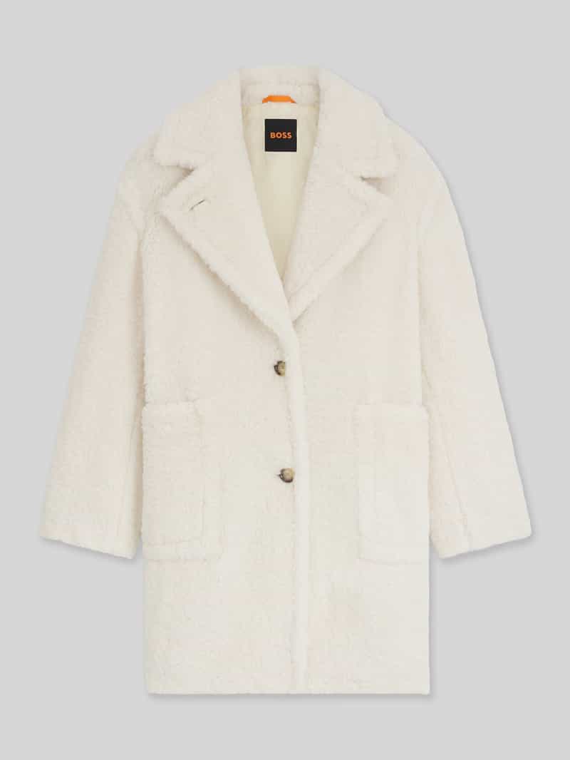 BOSS Orange Regular Fit Teddy-Mantel mit großen Taschen Modell 'CATEDY' in Weiss, Größe 36