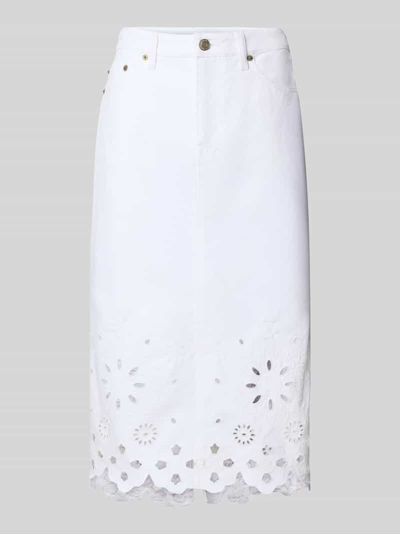 Lauren Ralph Lauren Jeansrock mit Lochstickerei Modell 'DANIELA' in Offwhite, Größe 36
