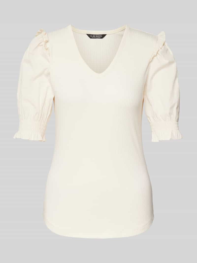 Lauren Ralph Lauren Strickshirt mit V-Ausschnitt Modell 'TADETA' in Beige, Größe XL