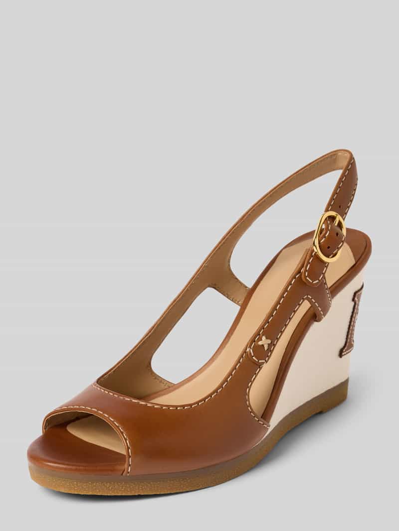 Lauren Ralph Lauren Sandaletten aus Leder mit Label-Detail Modell 'RONI' in Cognac, Größe 39