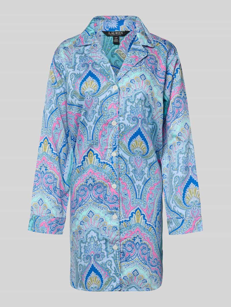 Lauren Ralph Lauren Relaxed Fit Nachthemd mit Viskose-Anteil Modell 'Notch' in Blau, Größe L