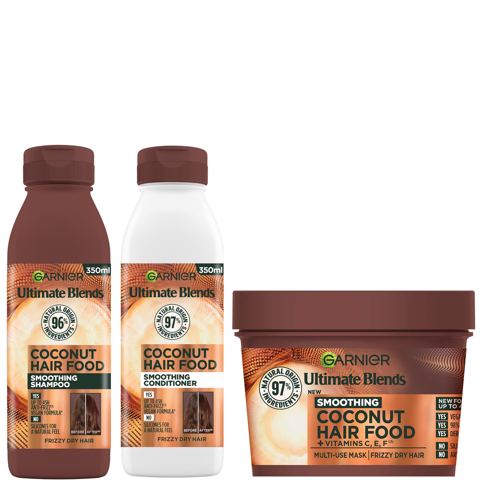 Garnier Ultimate Blends Smoothing Coconut Hair Food 3-Step Bundle For Frizzy Dry Hair