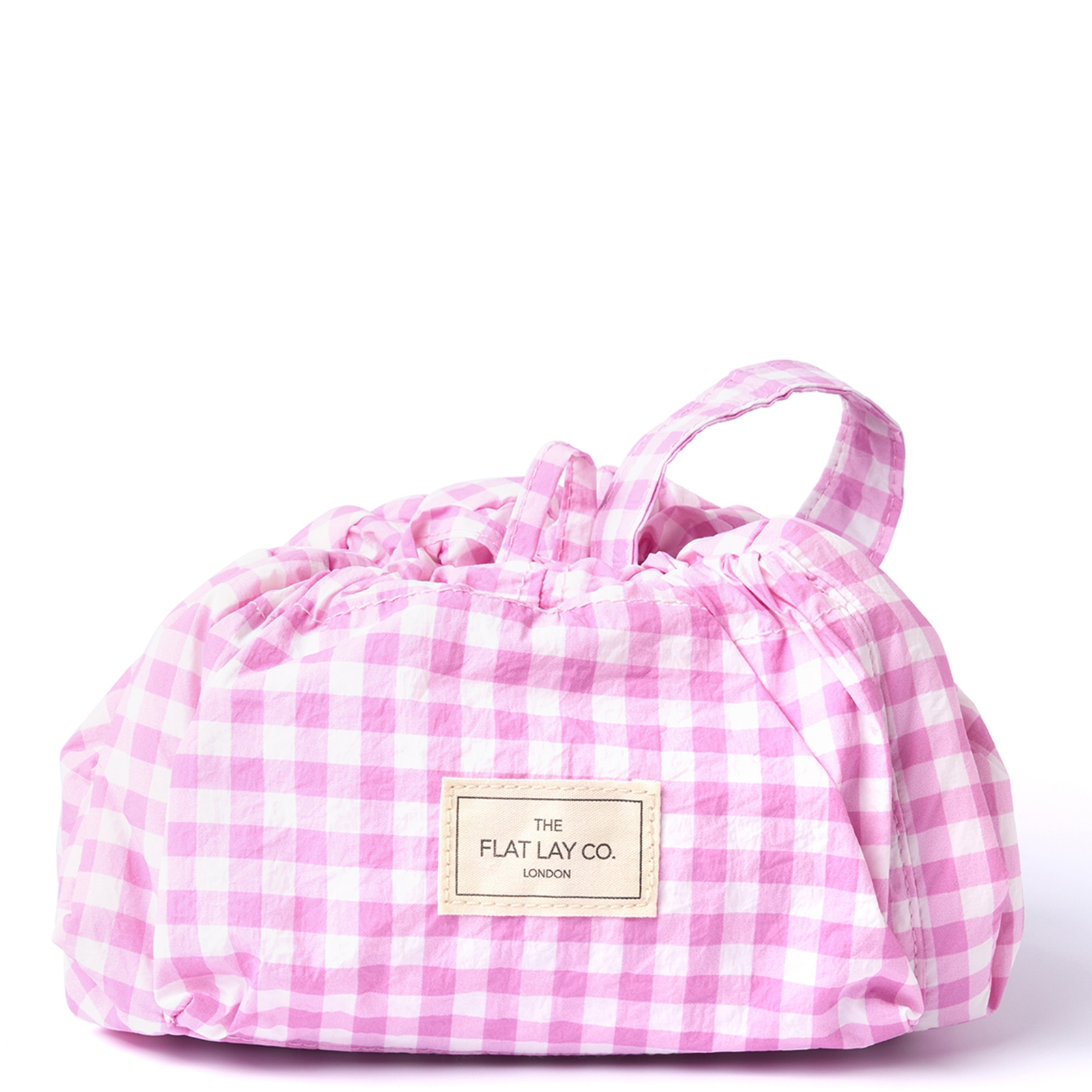 The Flat Lay Co. Parachute Drawstring Flat Lay Makeup Bag - Pink Gingham