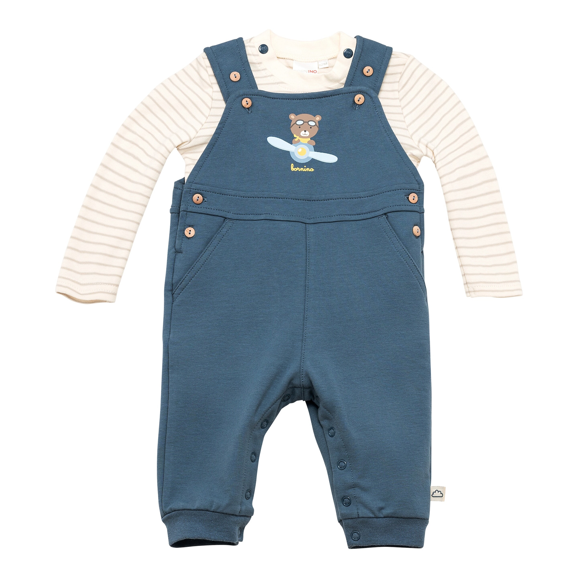 2-tlg. Set Latzhose mit Shirt Ringel Bär