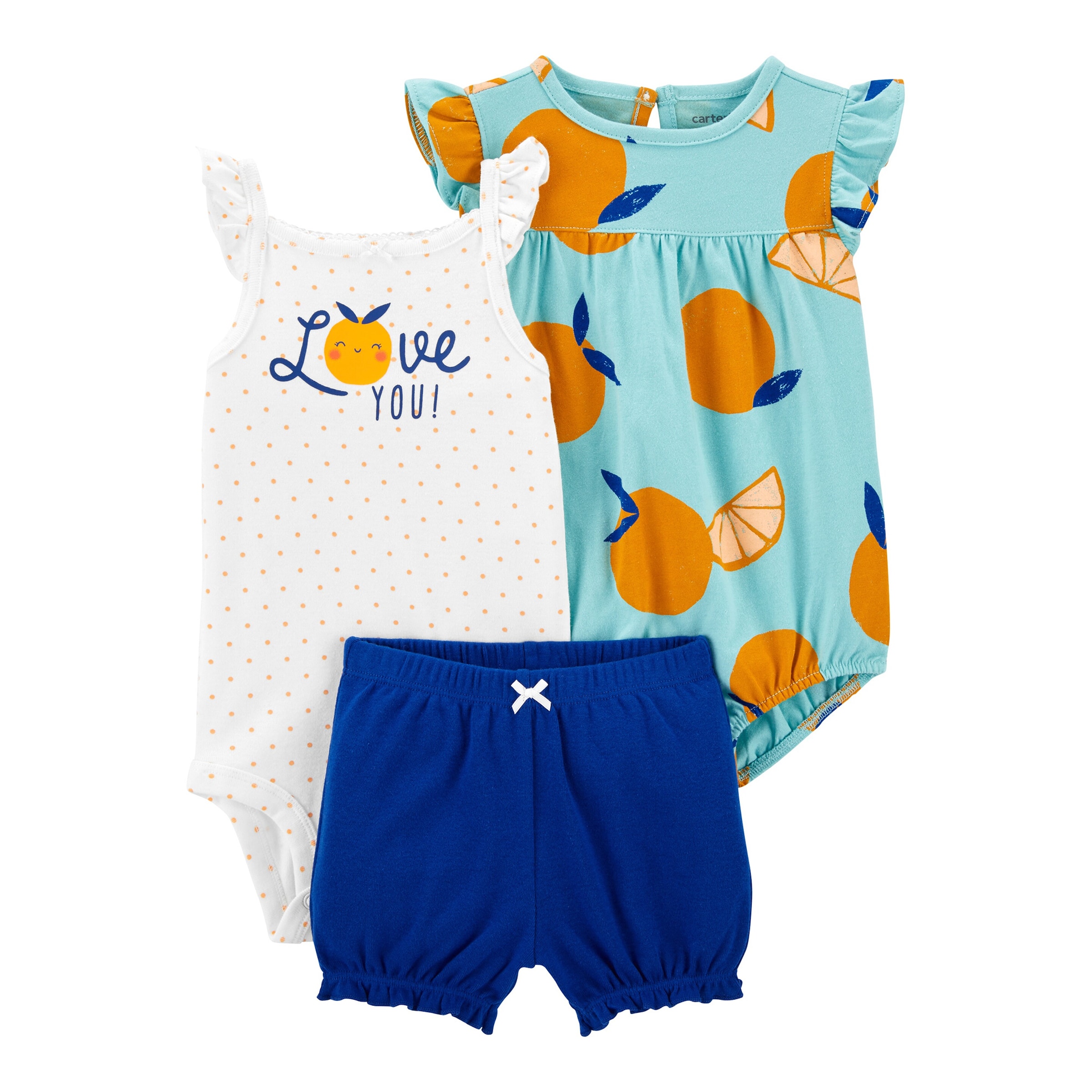 3-tlg. Set Body Flügelarm, Body ohne Arm und Shorts Orangen