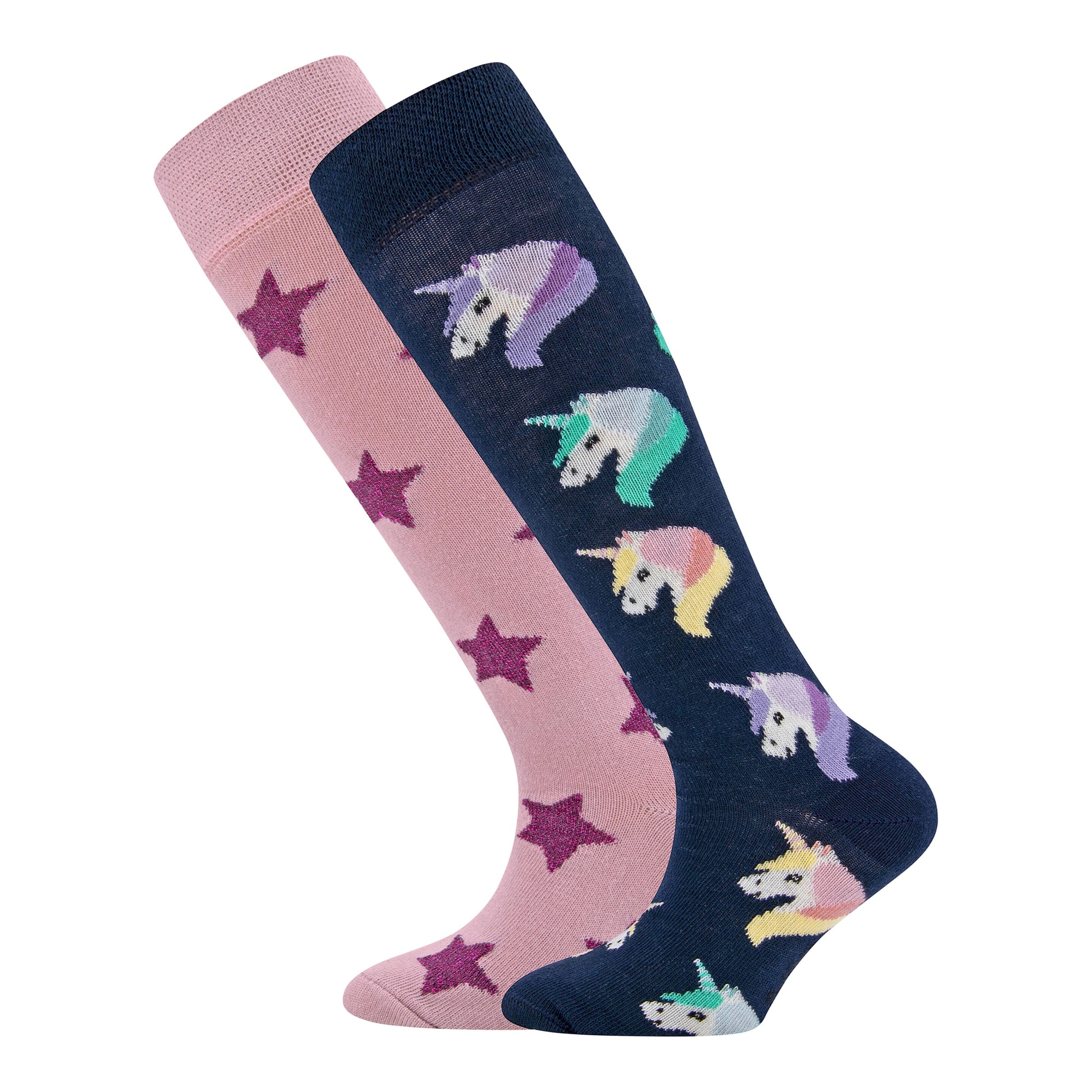 2er-Pack Kniestrümpfe Einhorn Sterne
