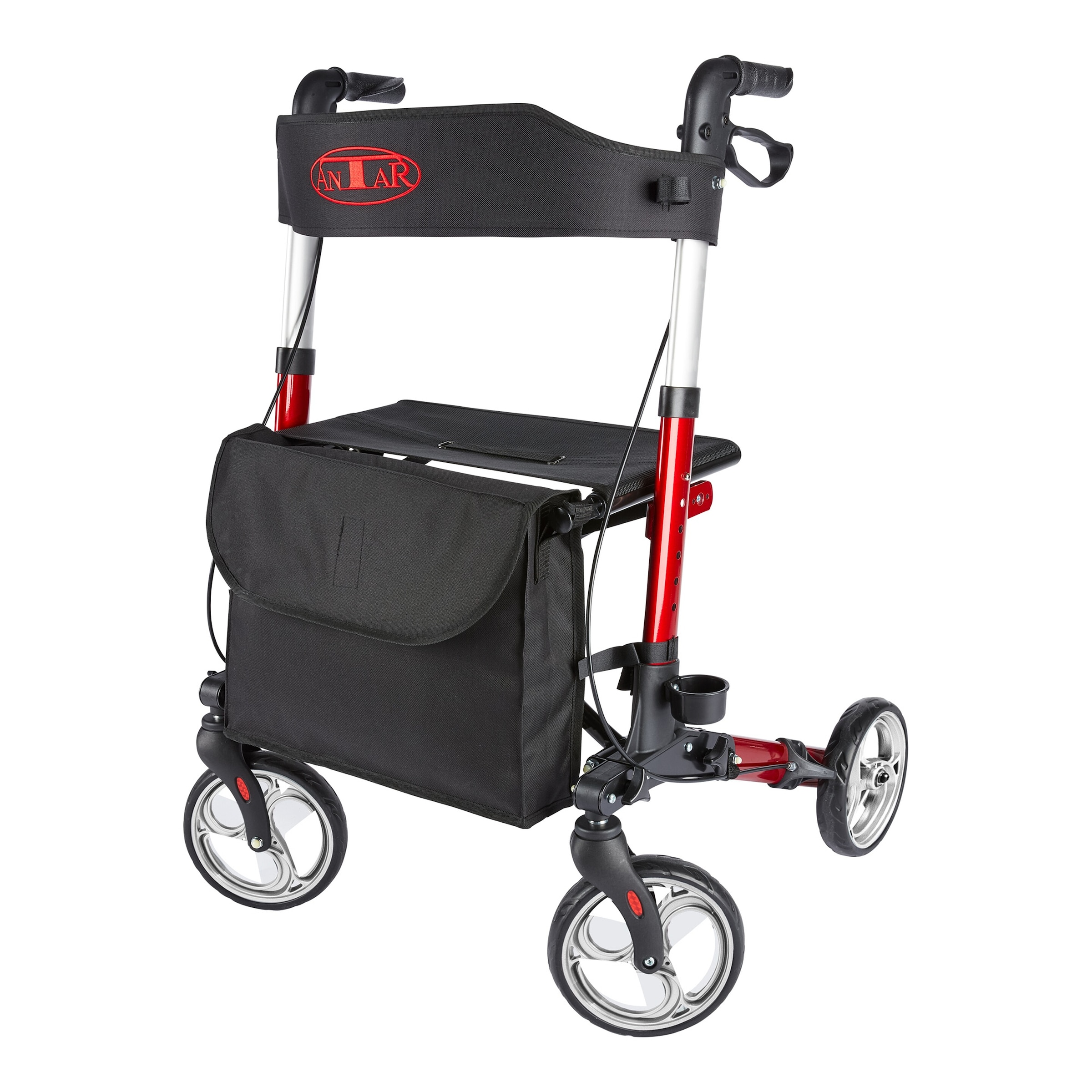 Leichtgewicht-Rollator Premium, Aluminium, mit Rückengurt und Tasche - AT51006, rot