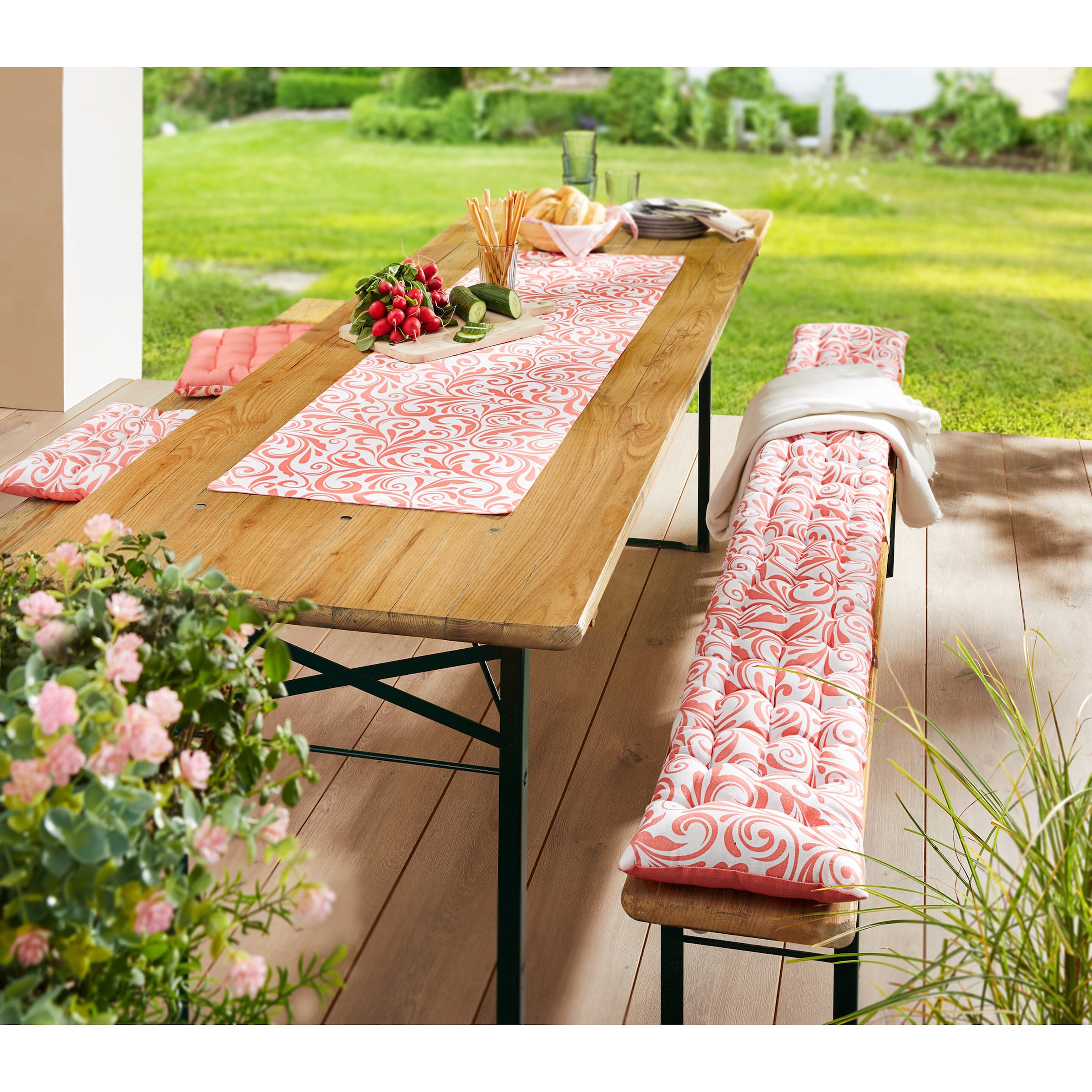 Bierzeltgarnitur, Auflagen und Läufer 'Nizza', 3-teilig