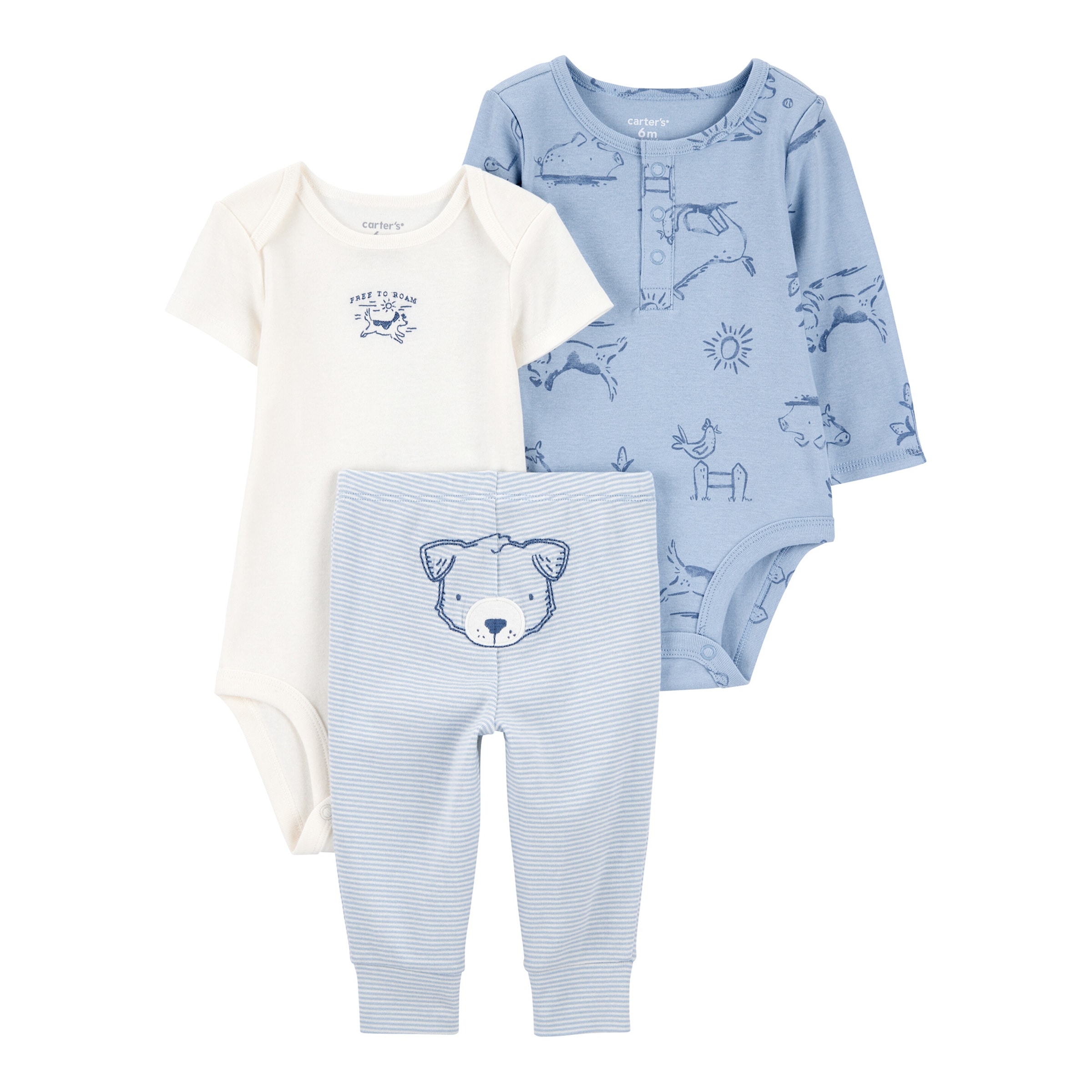 3-tlg. Set Body kurzarm, Body langarm und Jogginghose Tiere Ringel