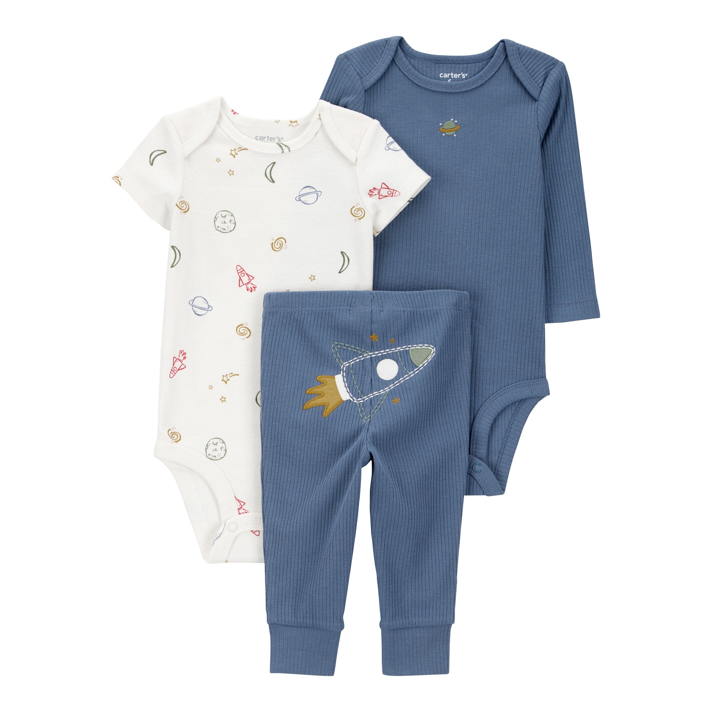 3-tlg. Set Bodys kurzarm, Body langarm und Jogginghose Weltall