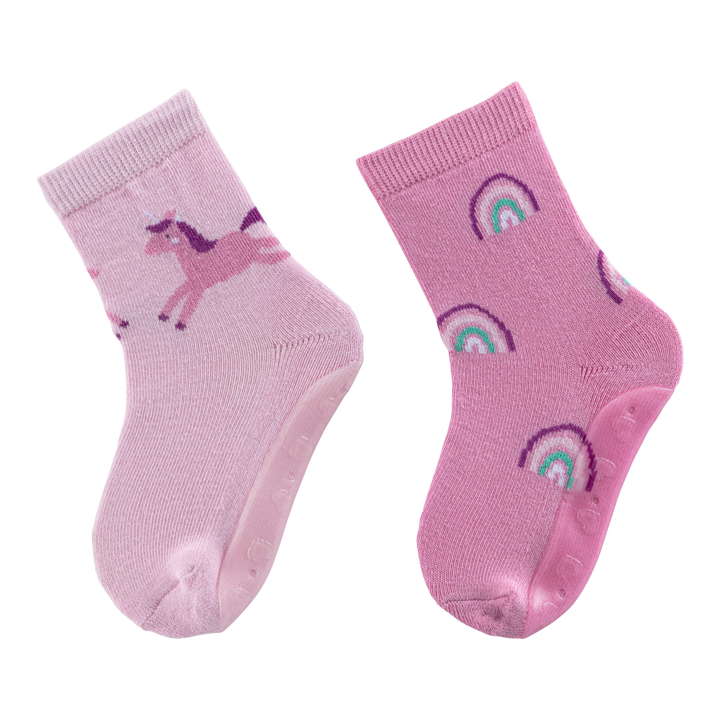 2er-Pack ABS-Socken Fliesen Flitzer Einhorn Regenbogen