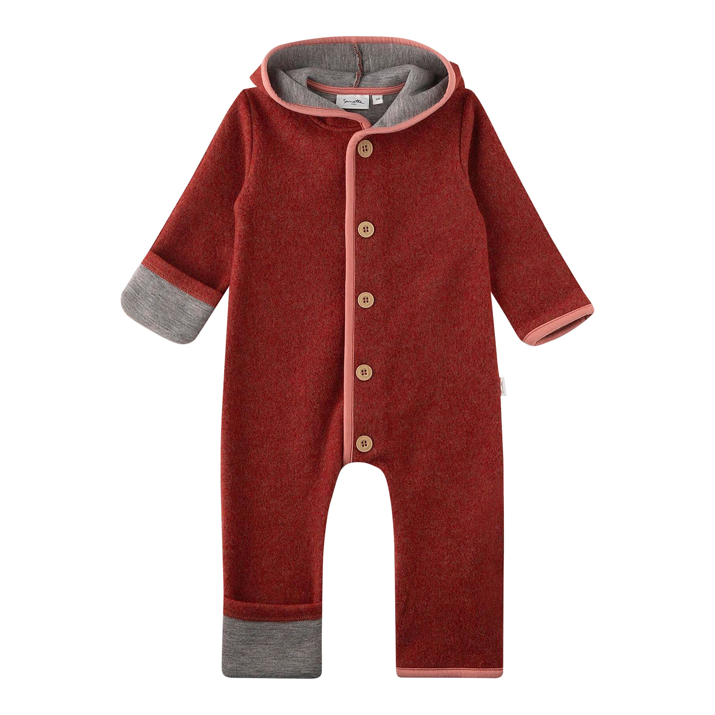 Wollfleece-Overall mit Kapuze Klappbündchen