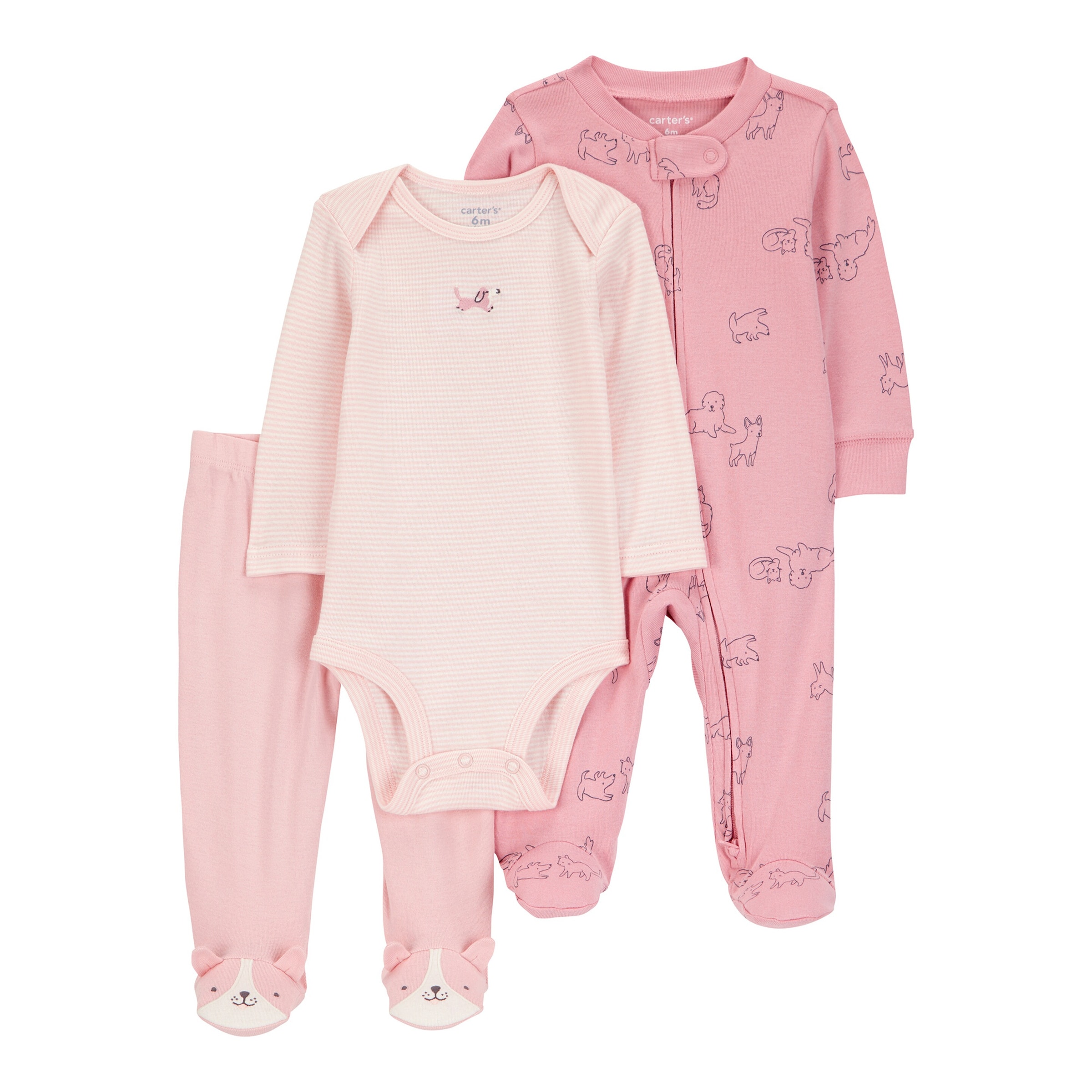 3-tlg. Set Schlafoverall mit Fuß, Body langarm und Jogginghose Ringel Tiere