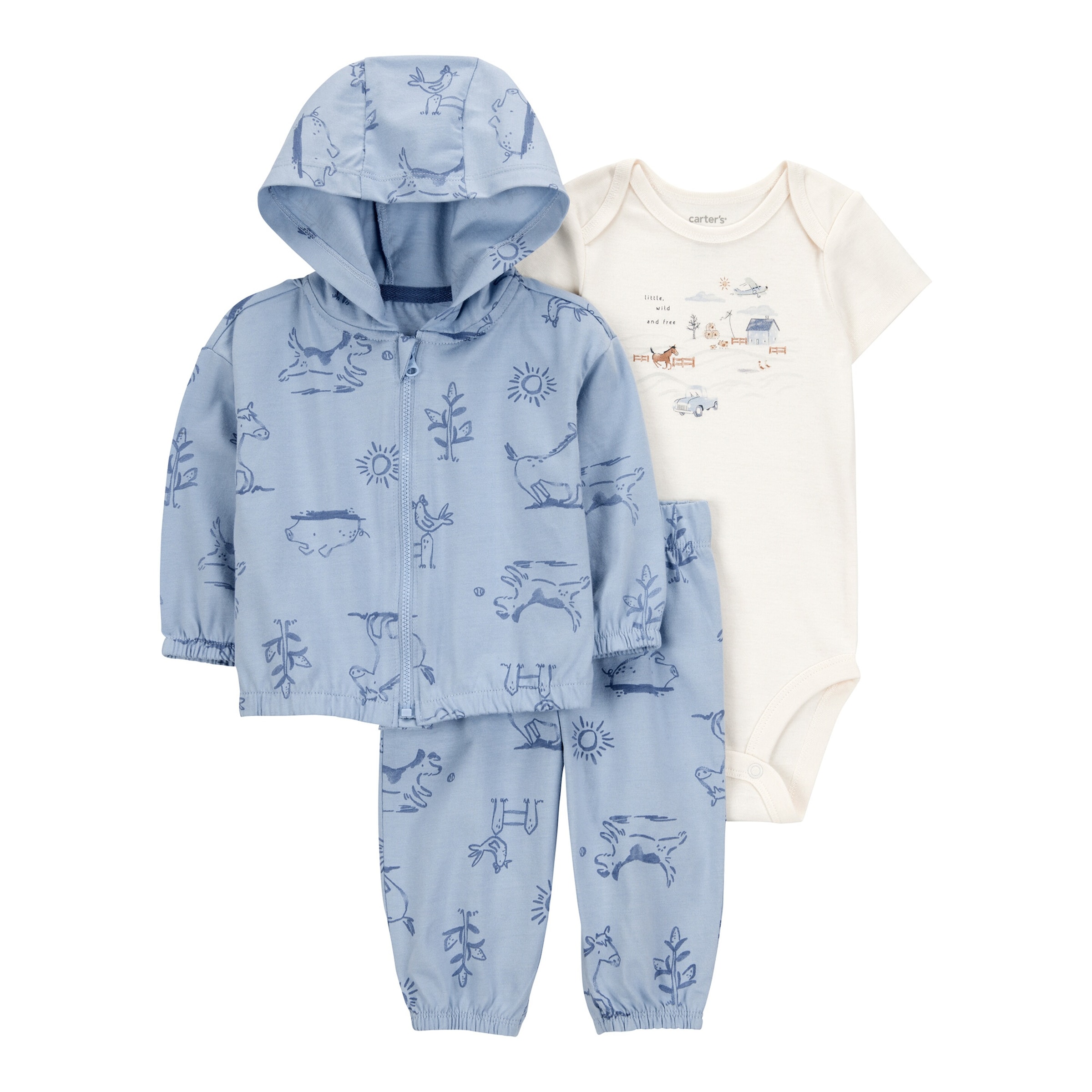 3-tlg. Set Body kurzarm, Sweatjacke und Jogginghose Farm