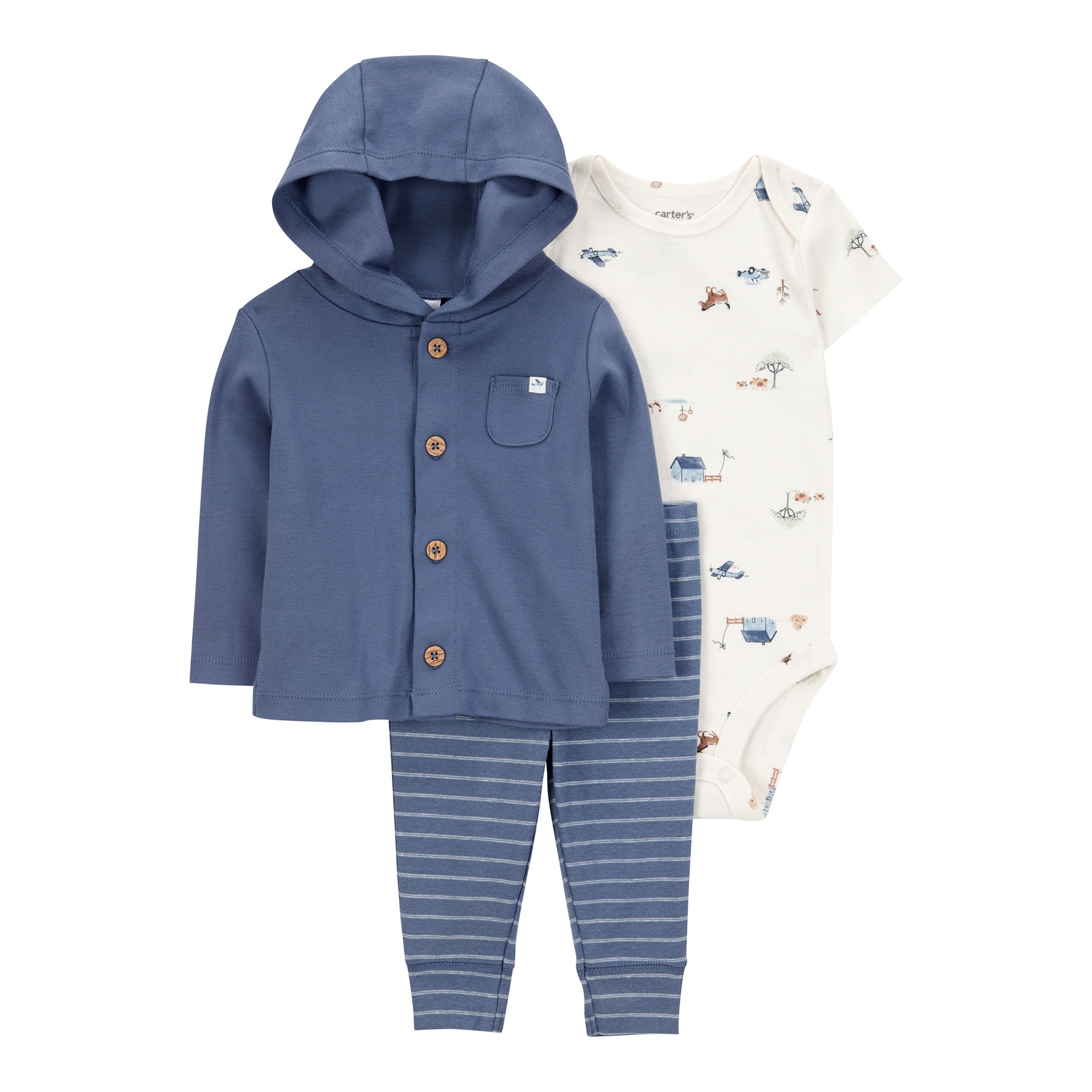 3-tlg. Set Body kurzarm, Sweatjacke und Jogginghose Farm Ringel