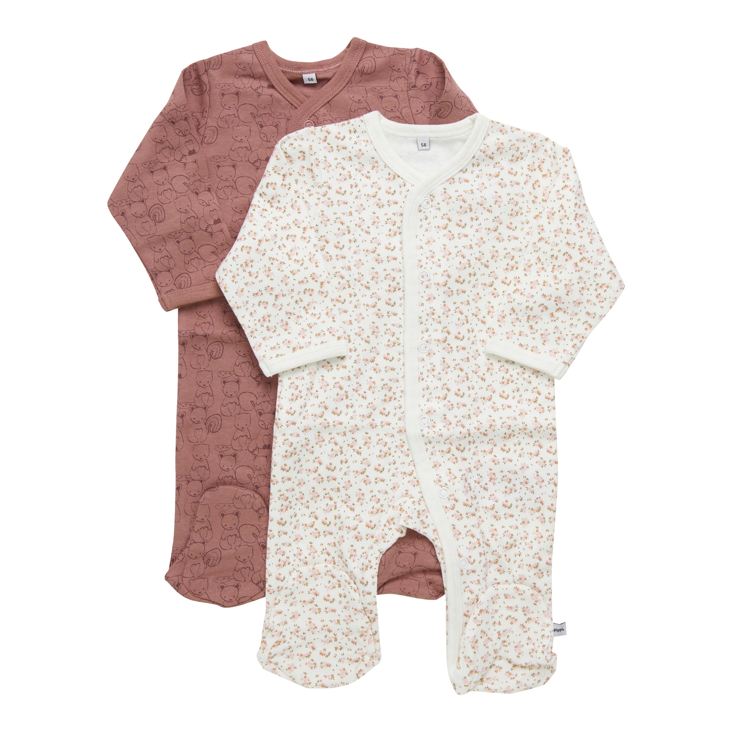 2er-Pack Schlafoveralls mit Fuß Blumen Tiere