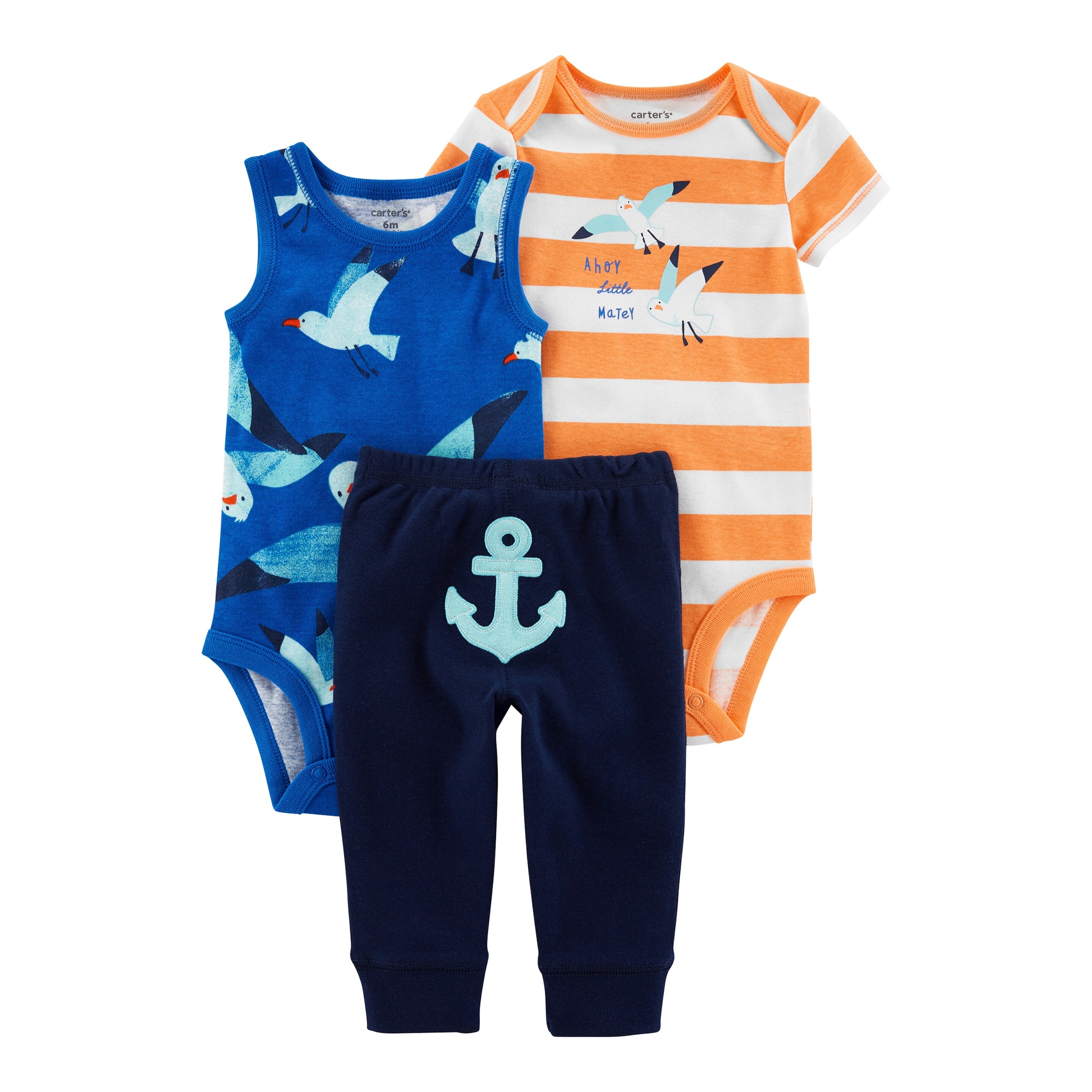 3-tlg. Set Body ohne Arm, Body kurzarm und Jogginghose Anker