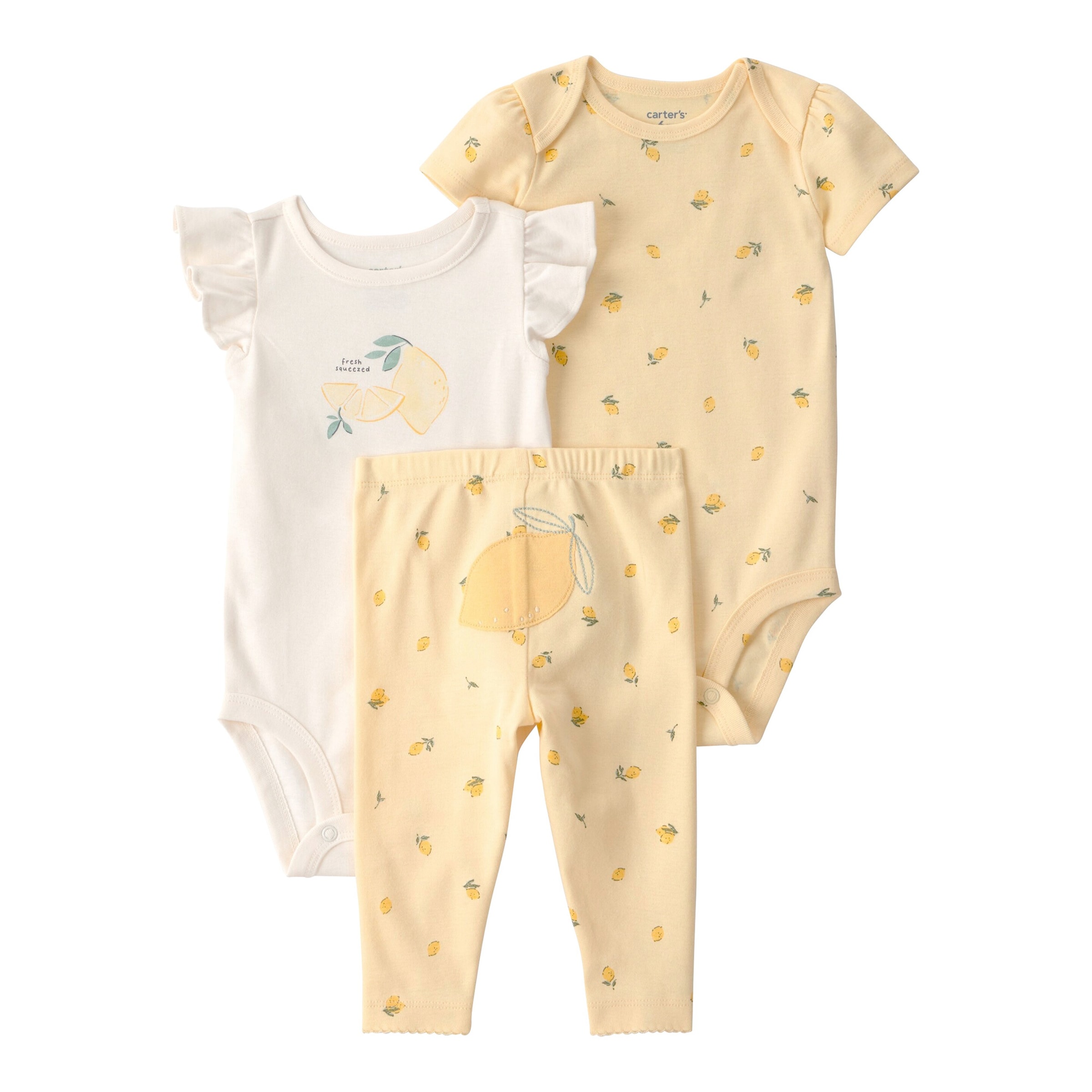3-tlg. Set Bodys kurzarm und Leggings Zitrone Rippqualität