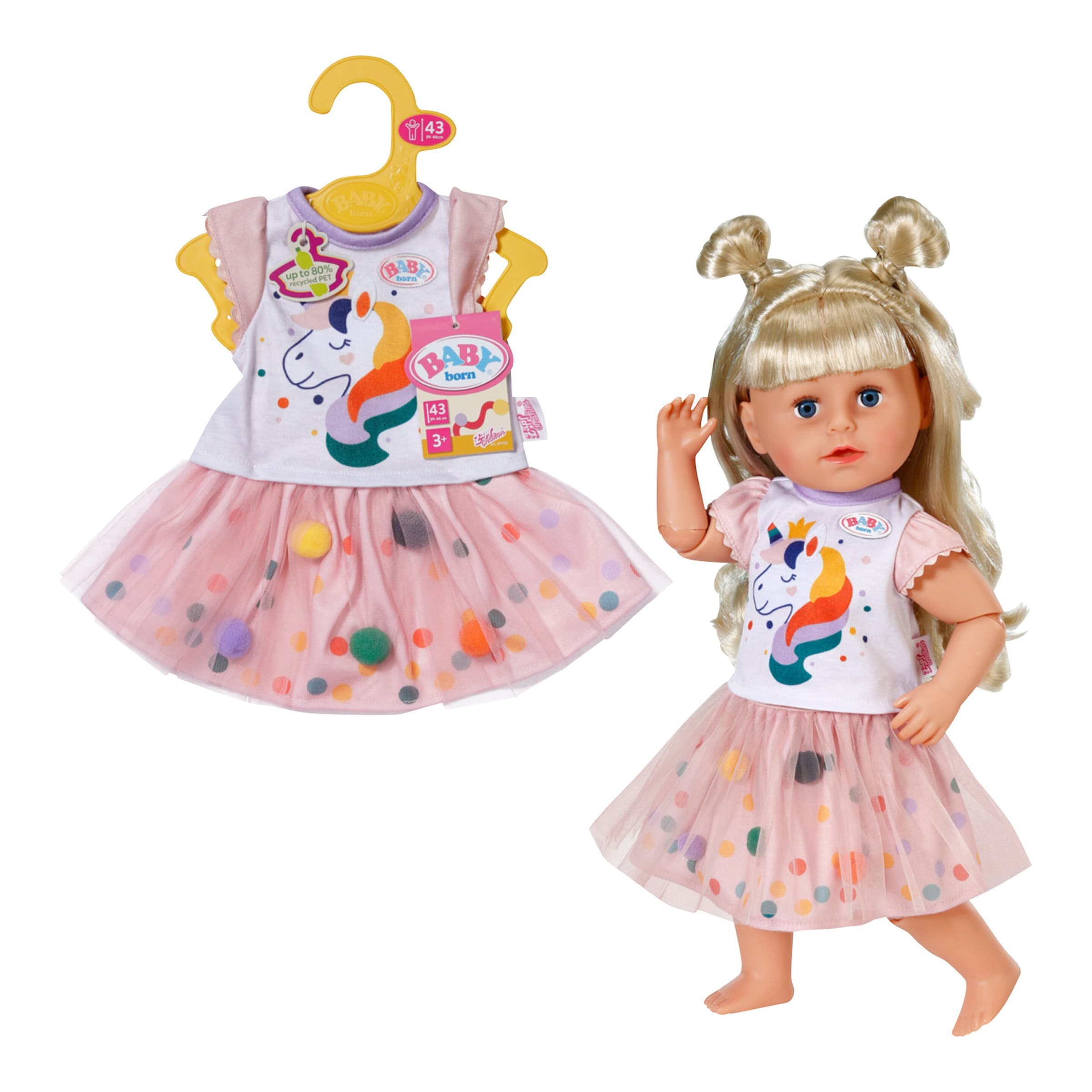 Puppen Outfit Einhornkleid mit Tutu 43cm