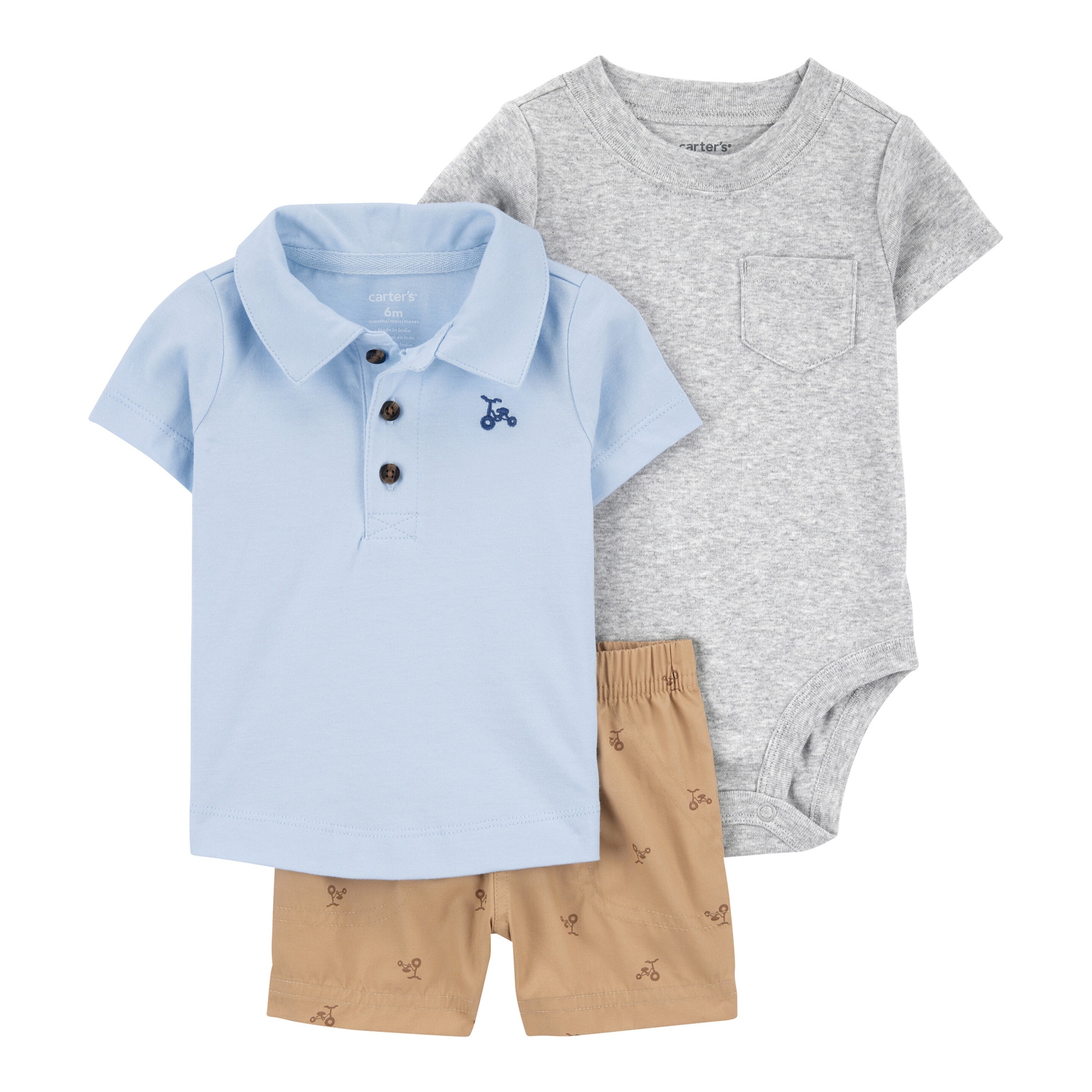 3-tlg. Set Body kurzarm, Polo-T-Shirt und Shorts Fahrrad