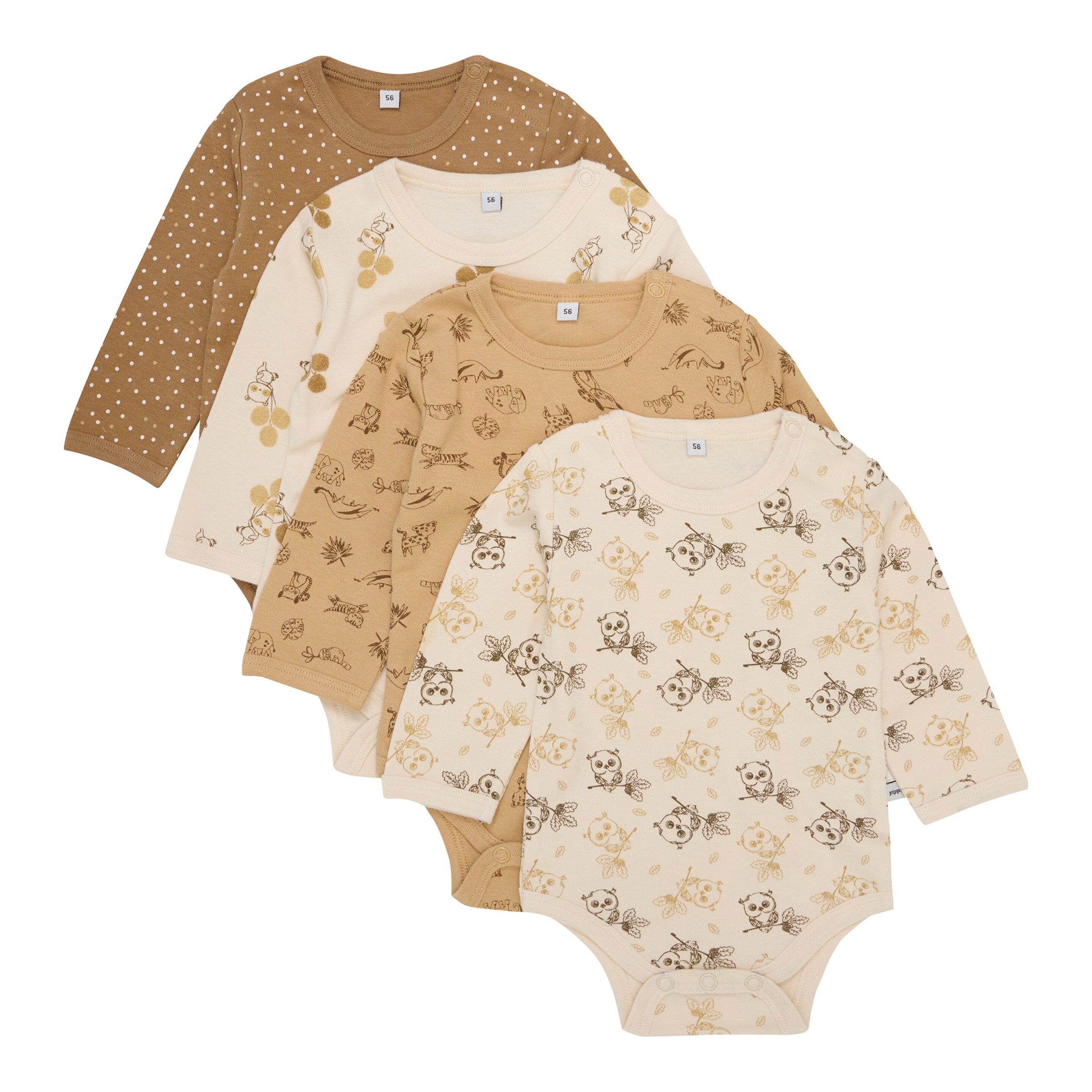 4er-Pack Bodys langarm Tiere Punkte