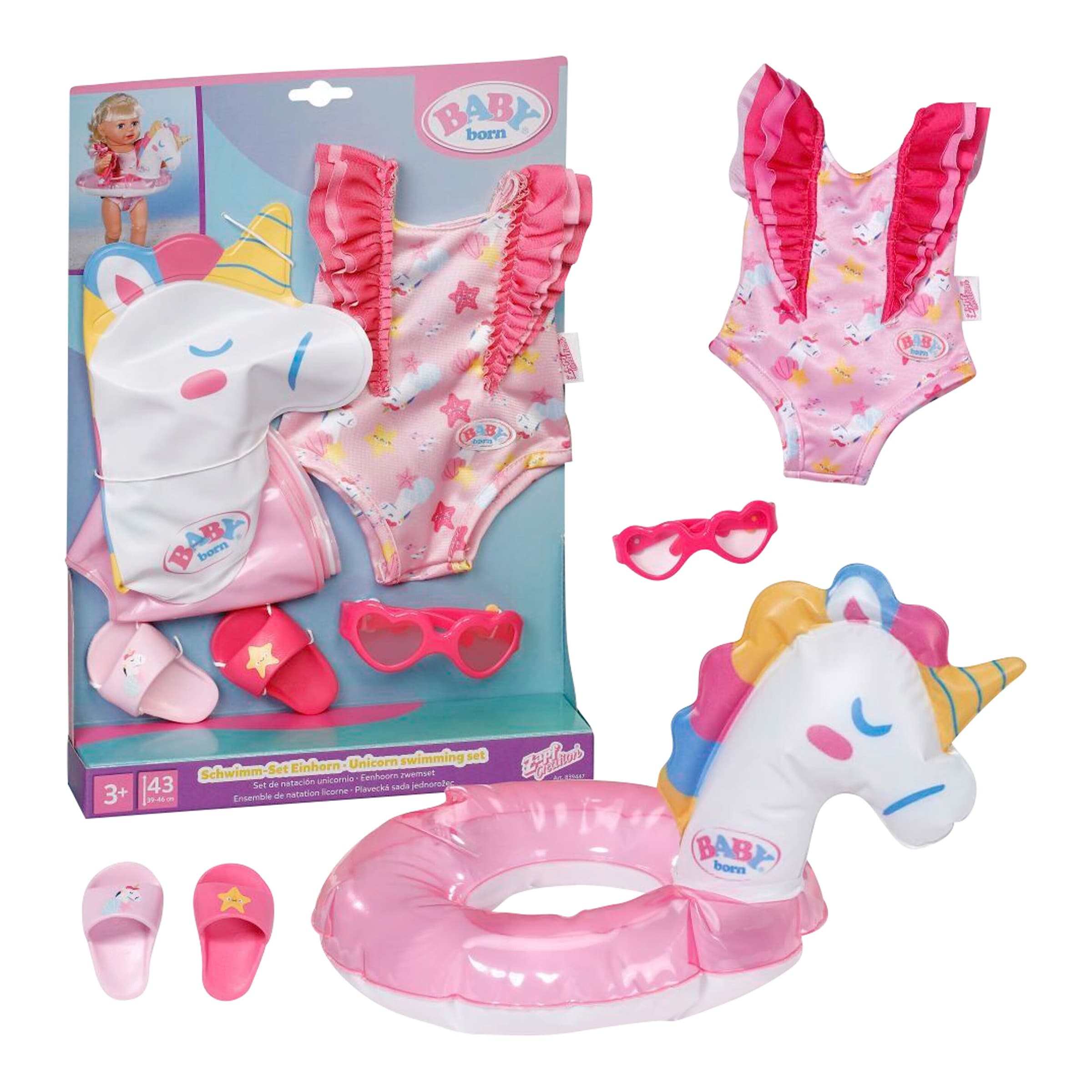 Puppen Schwimmset Einhorn 43 cm