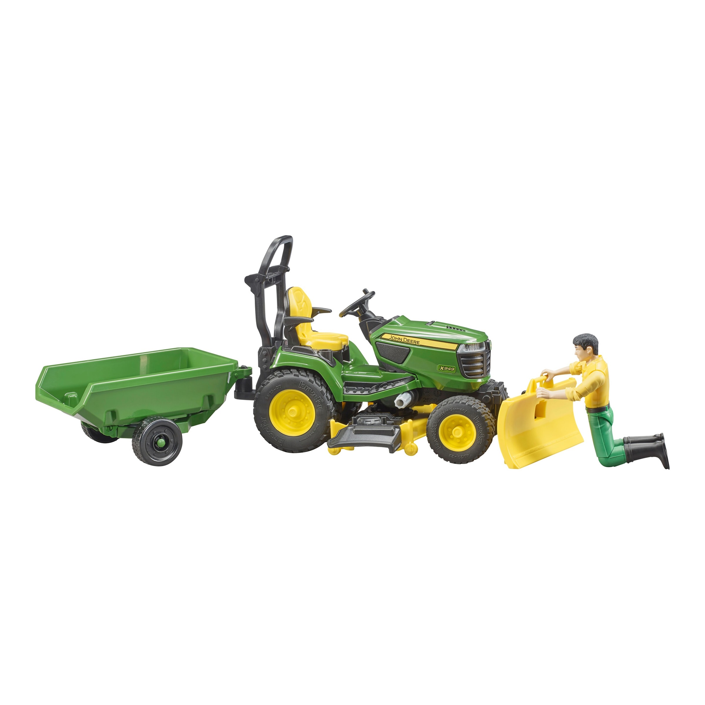 bworld Rasentraktor John Deere mit Anhänger und Gärtner