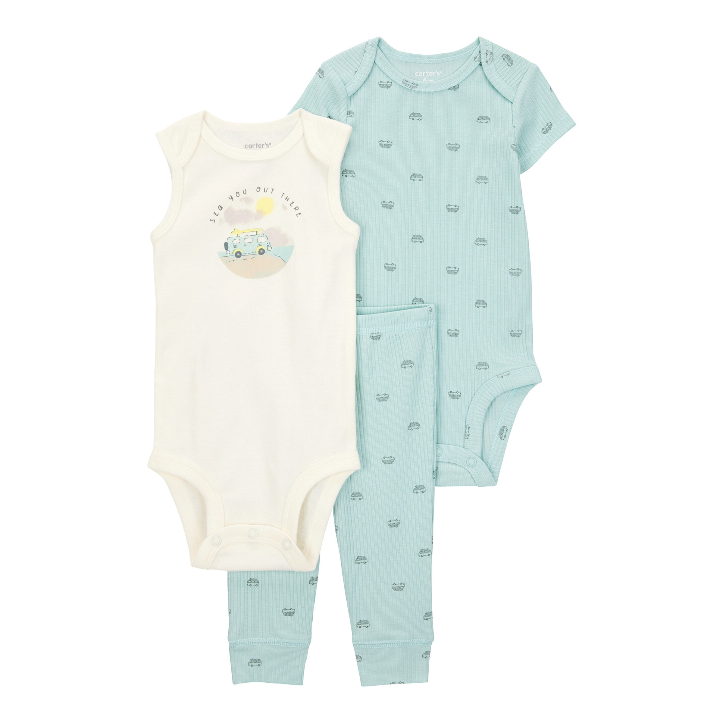 3-tlg. Set Body kurzarm, Body ohne Arm und Jogginghose Rippqualität Bus