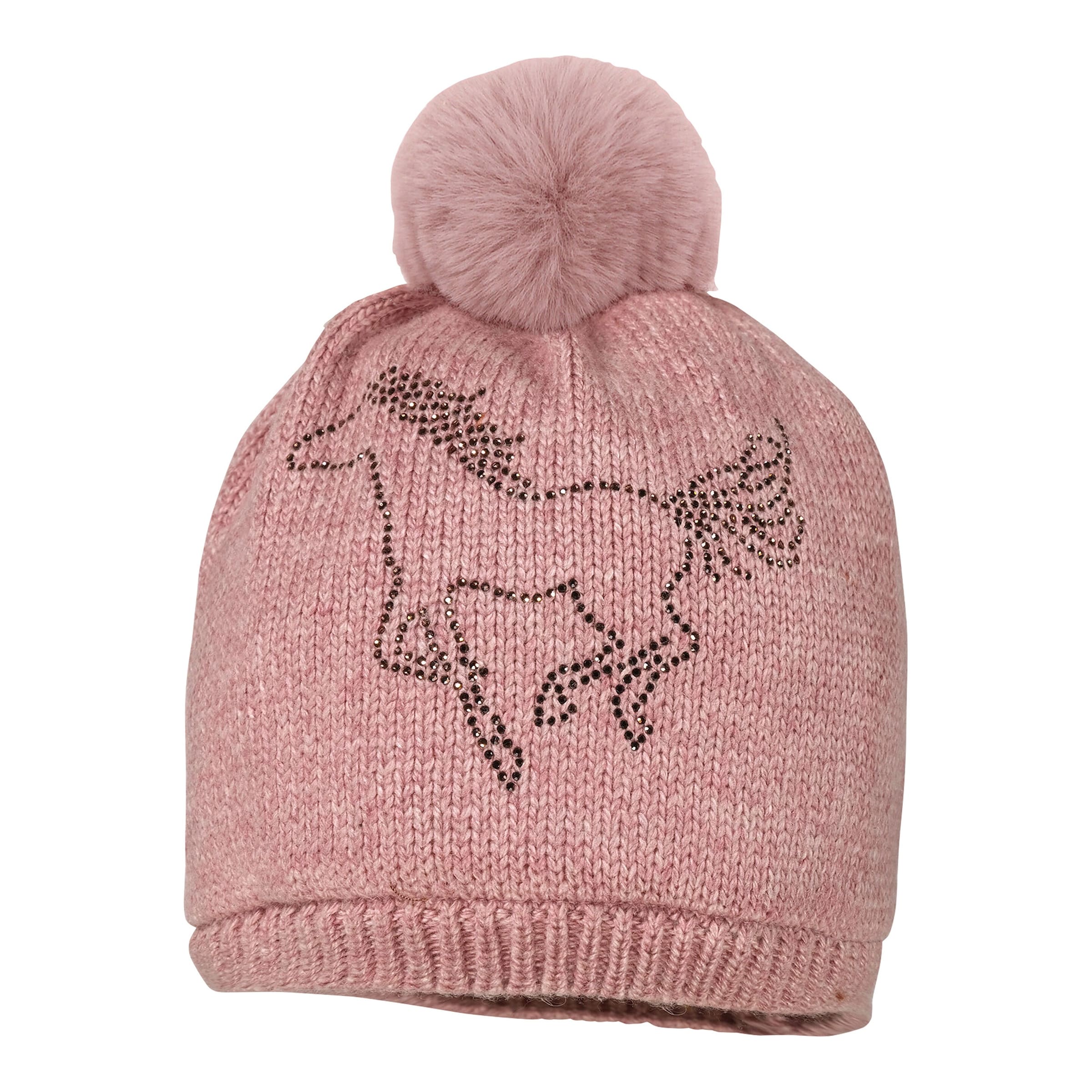 Winter-Strickmütze mit Bommel Fake Fur Pferd