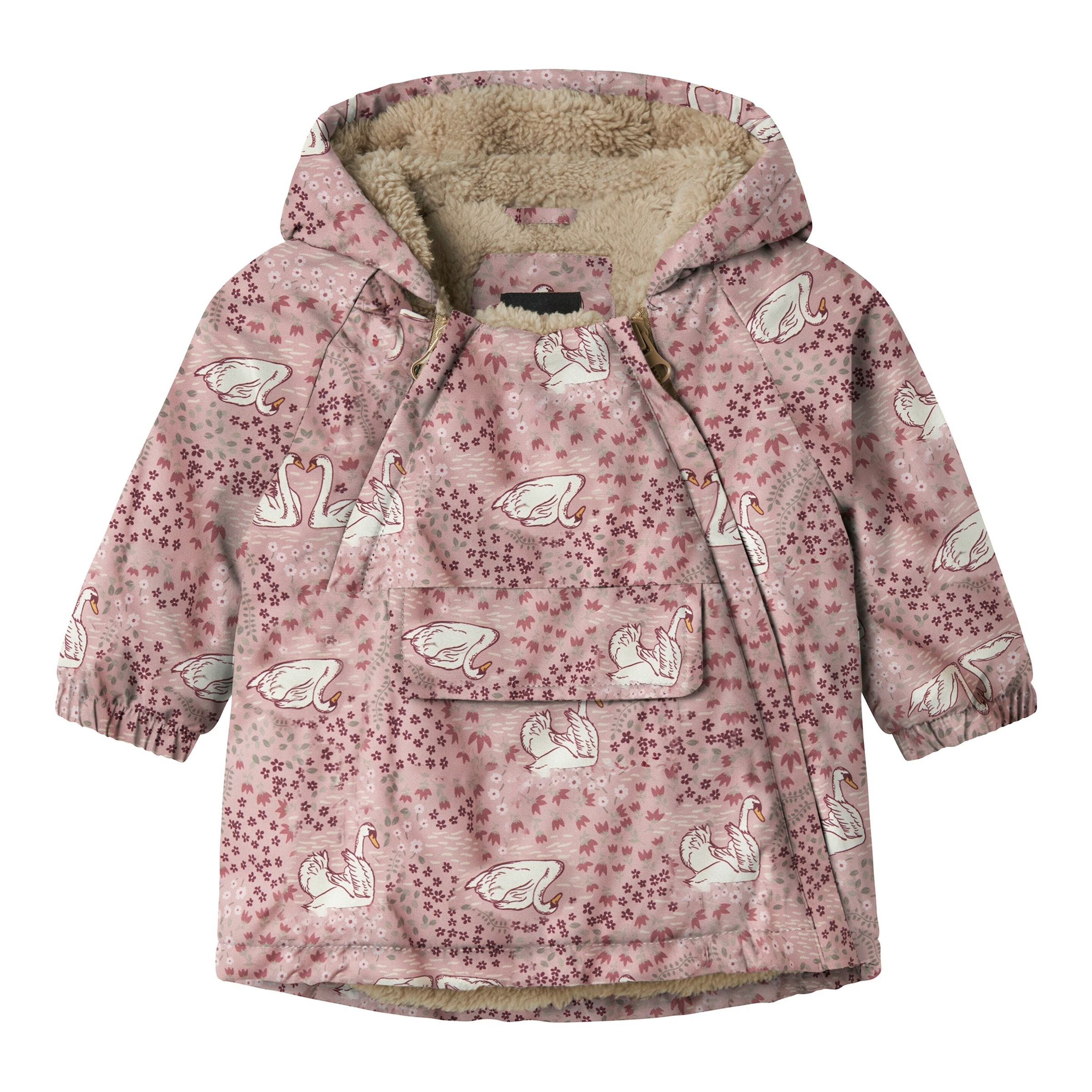 Winterjacke mit Kapuze Plüschfutter Schwäne