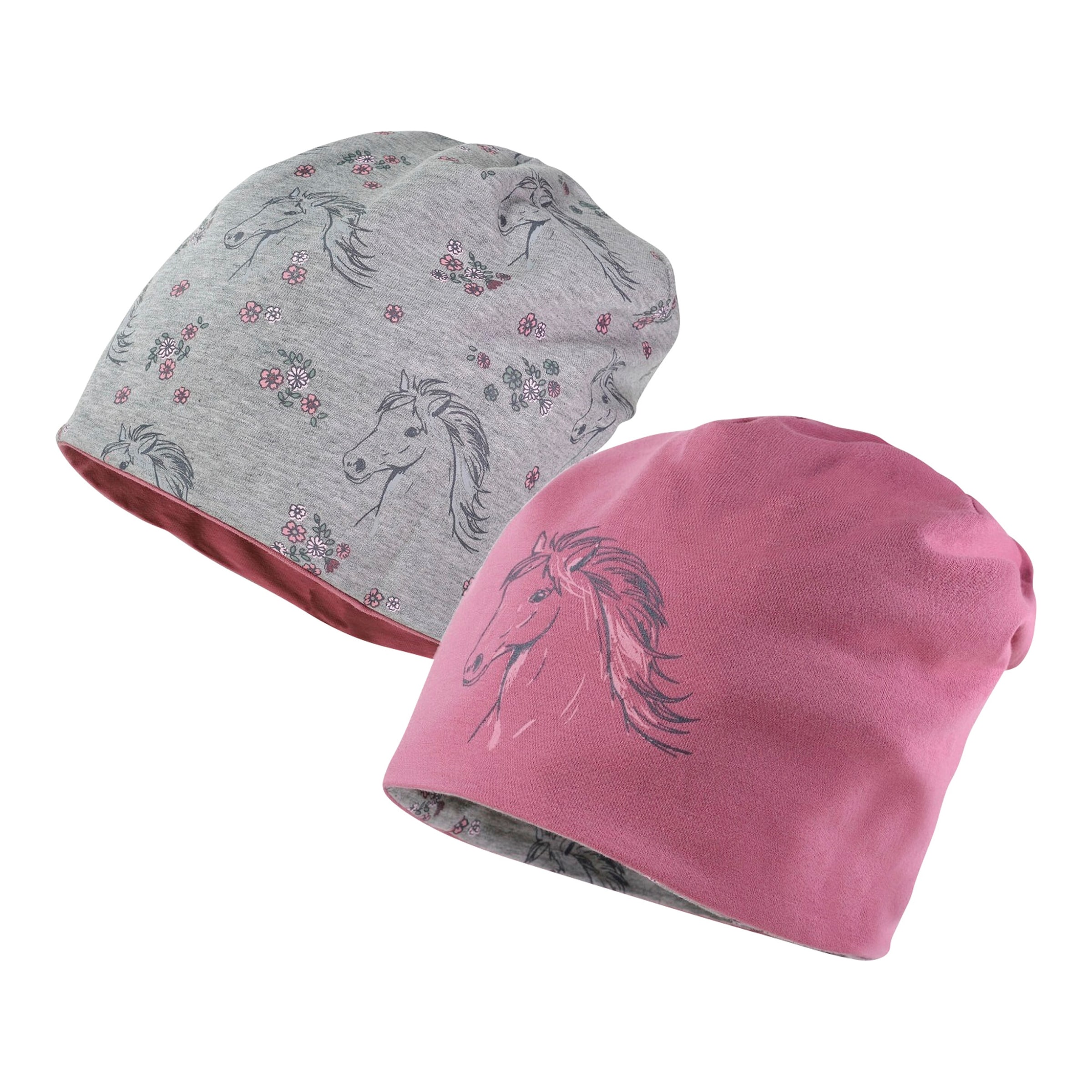 Wende-Beanie Pferd Blumen
