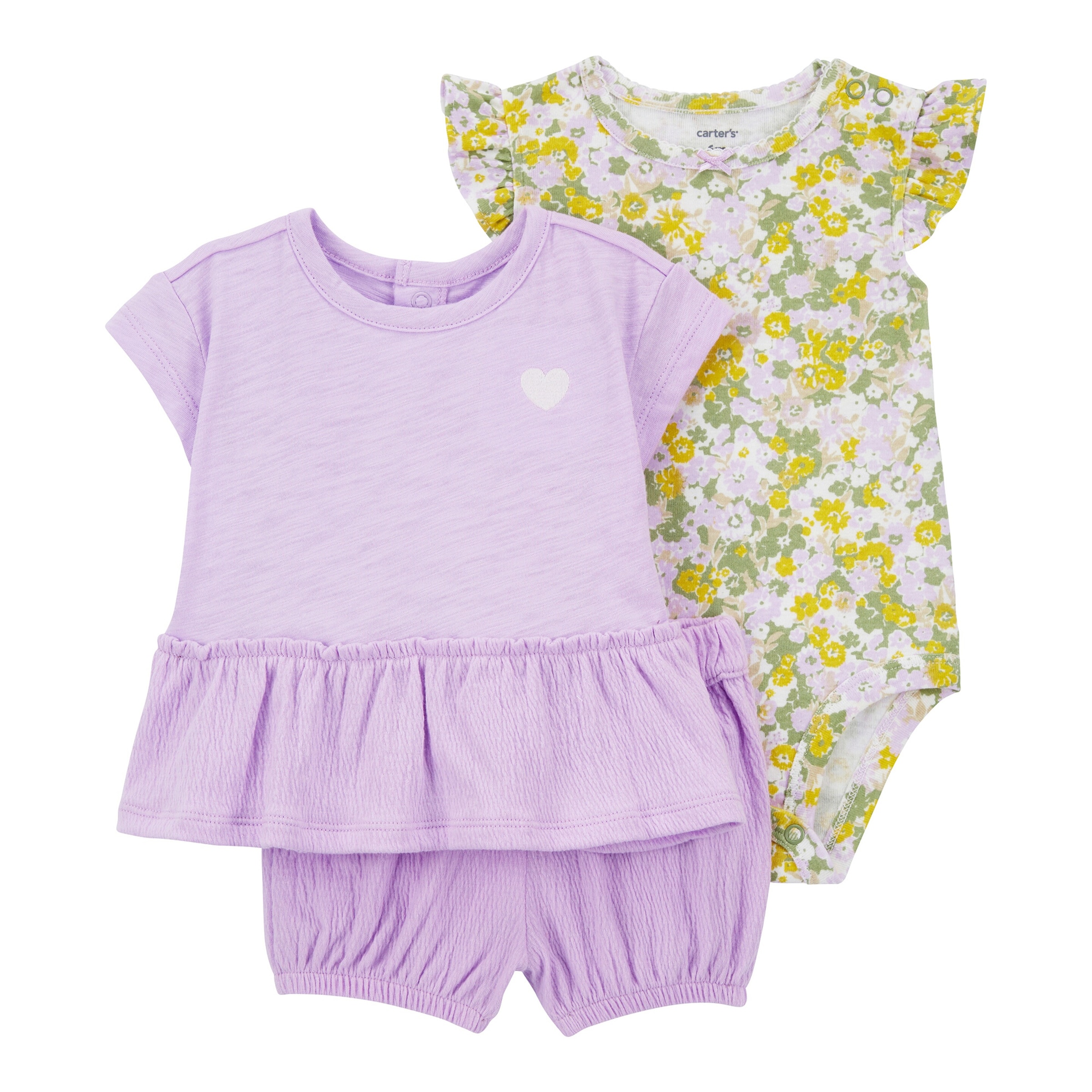 3-tlg. Set Body ohne Arm, T-Shirt und Shorts Blumen