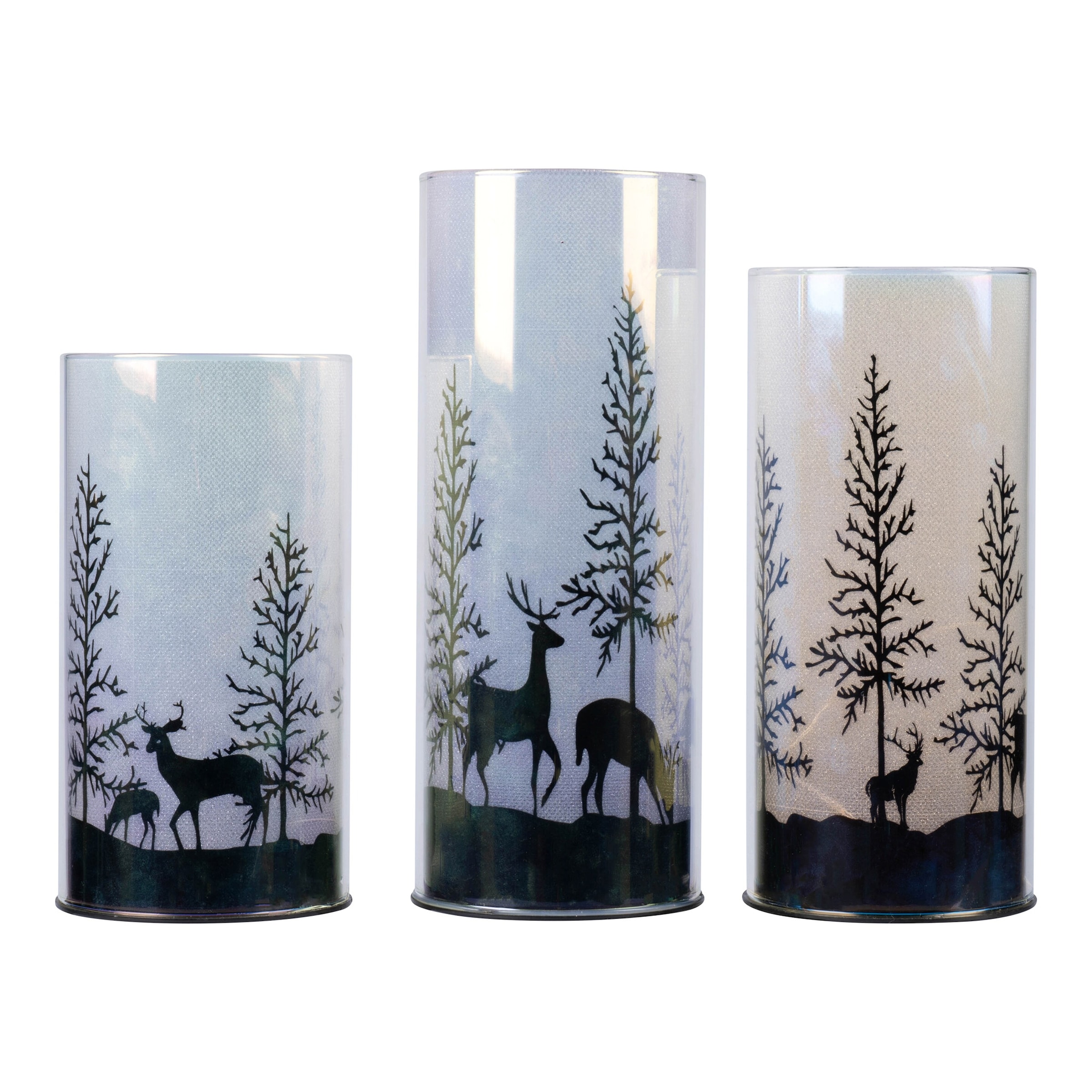 LED-Dekogläser-Set 'Winterwald', 3-teilig