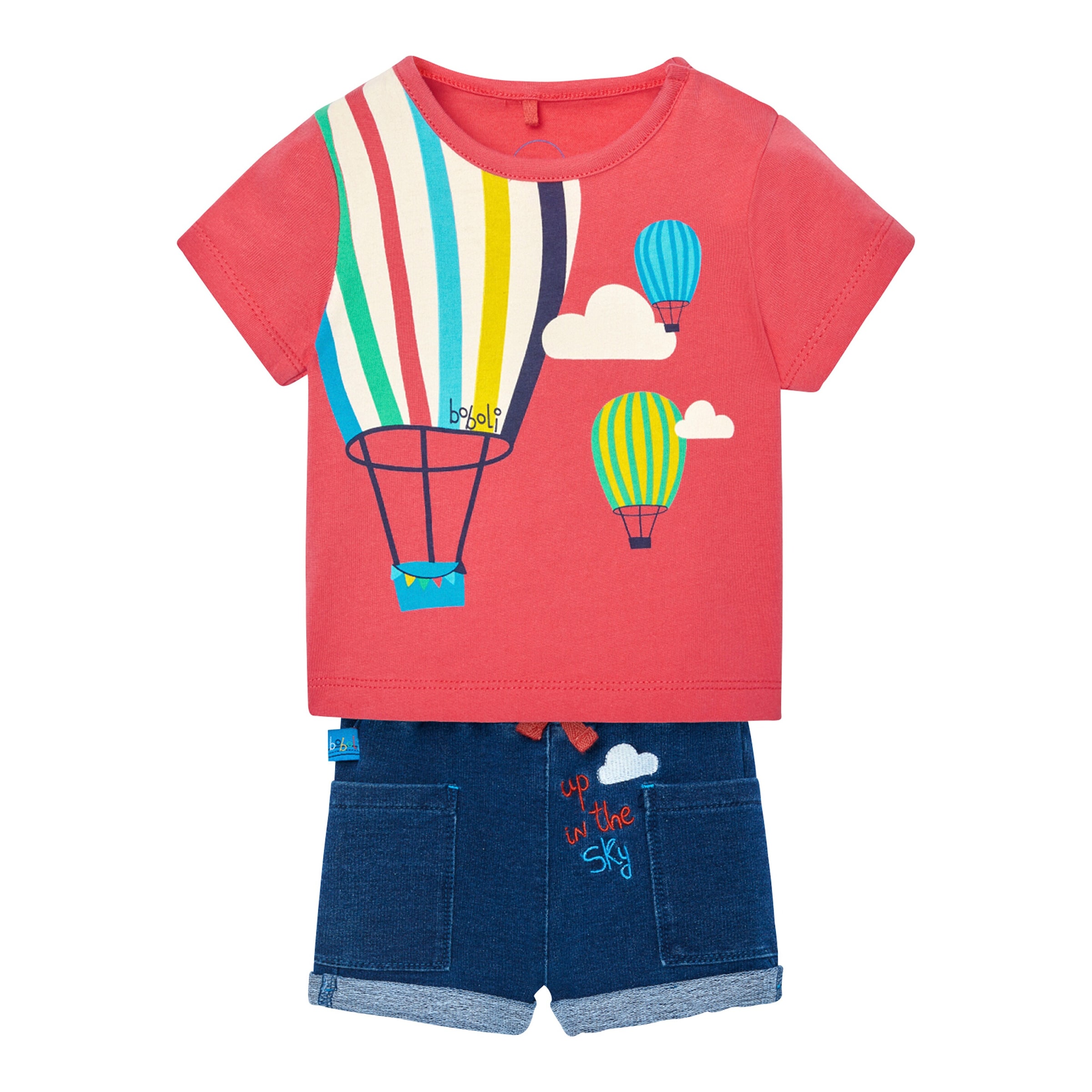 2-tlg. Set T-Shirt und Jeans-Shorts Heißluftballons