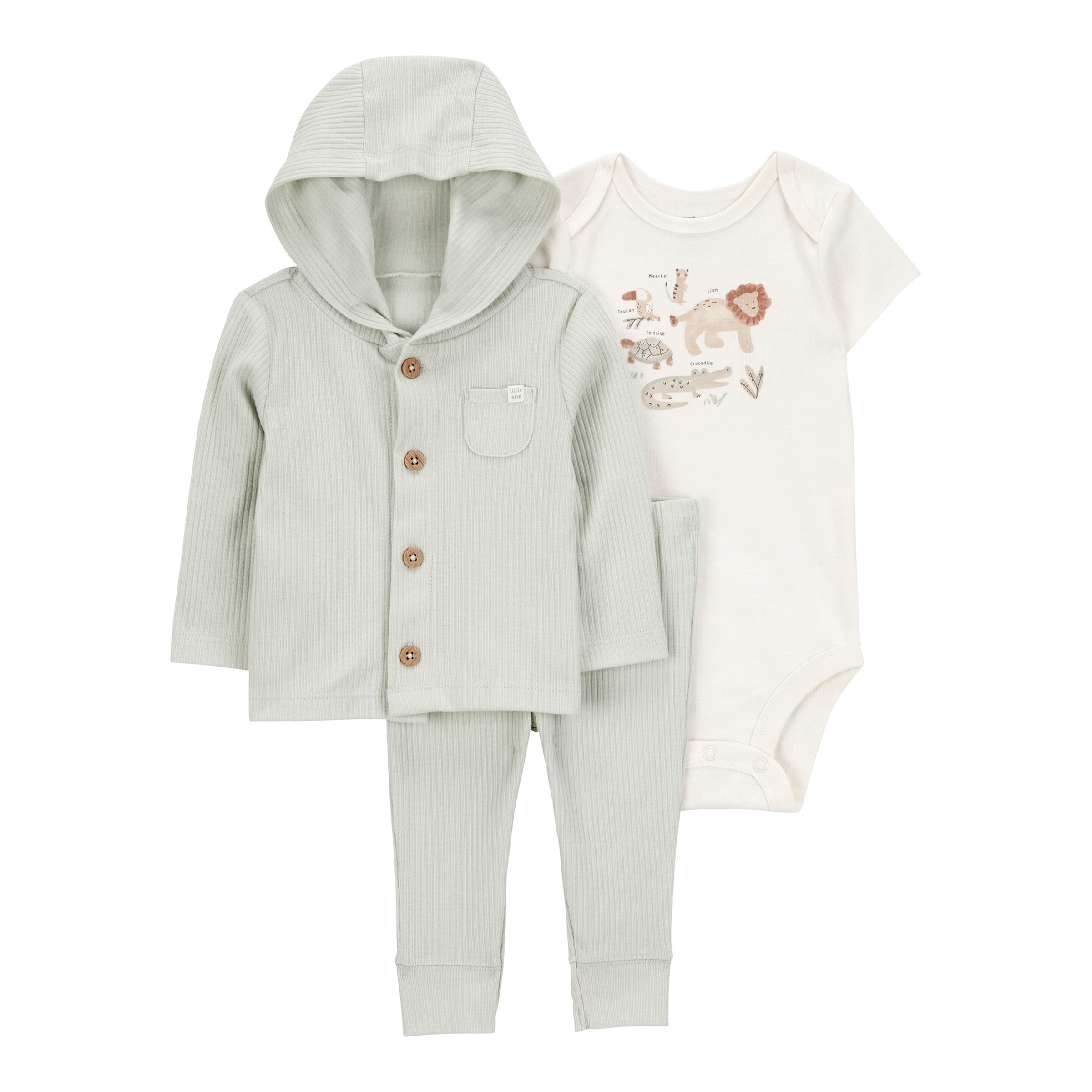 3-tlg. Set Bodys kurzarm, Sweatjacke und Jogginghose Tiere Rippqualität