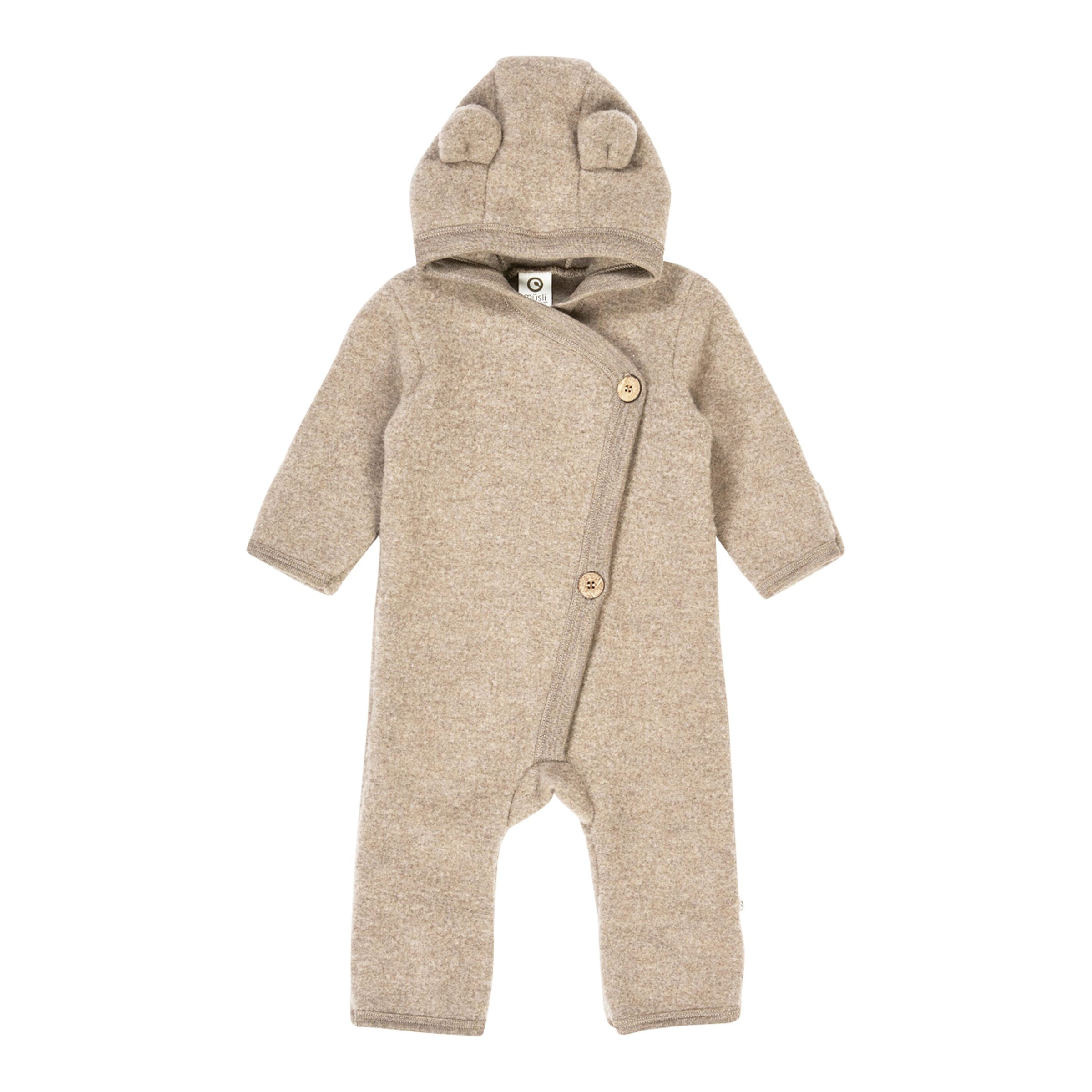 Wollfleece-Overall mit Klappfuß und Kapuze mit Ohren