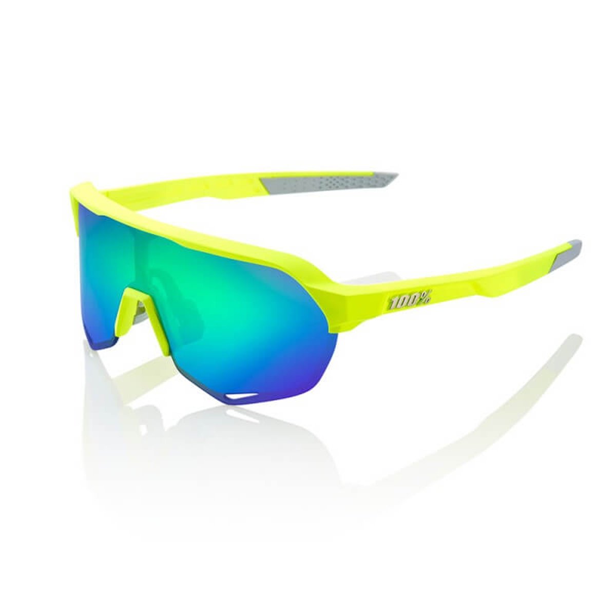 Brille 100% S2 YELLOW FLUOR MATT (MULTILAYER MIRROR GREEN LENS)