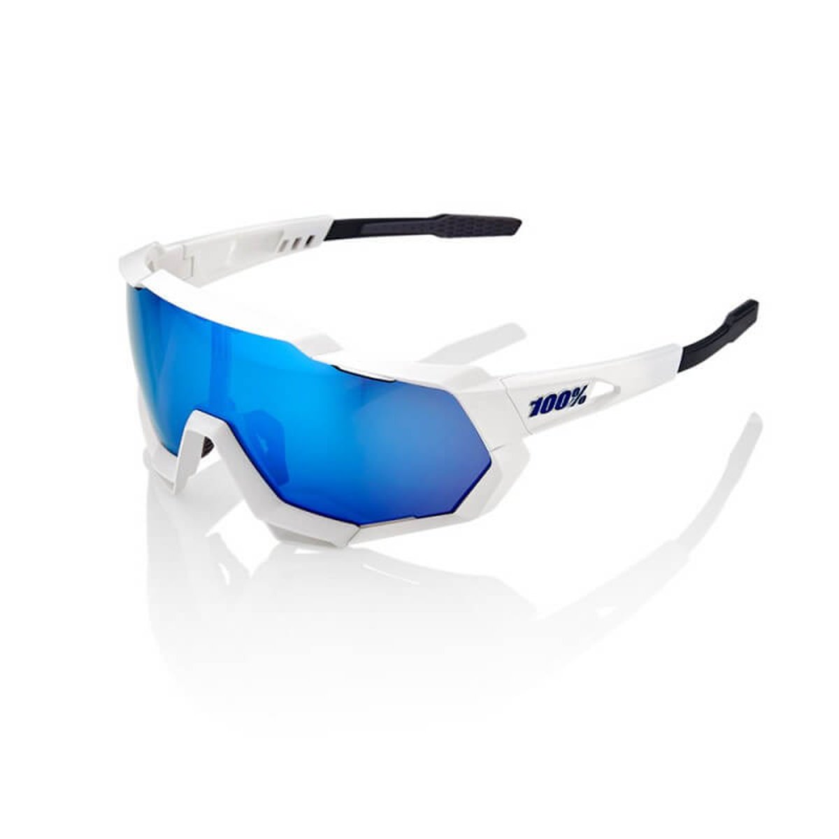 Brille 100% Speedtrap Mattweiß (Hyper Blue Mirror Lens)