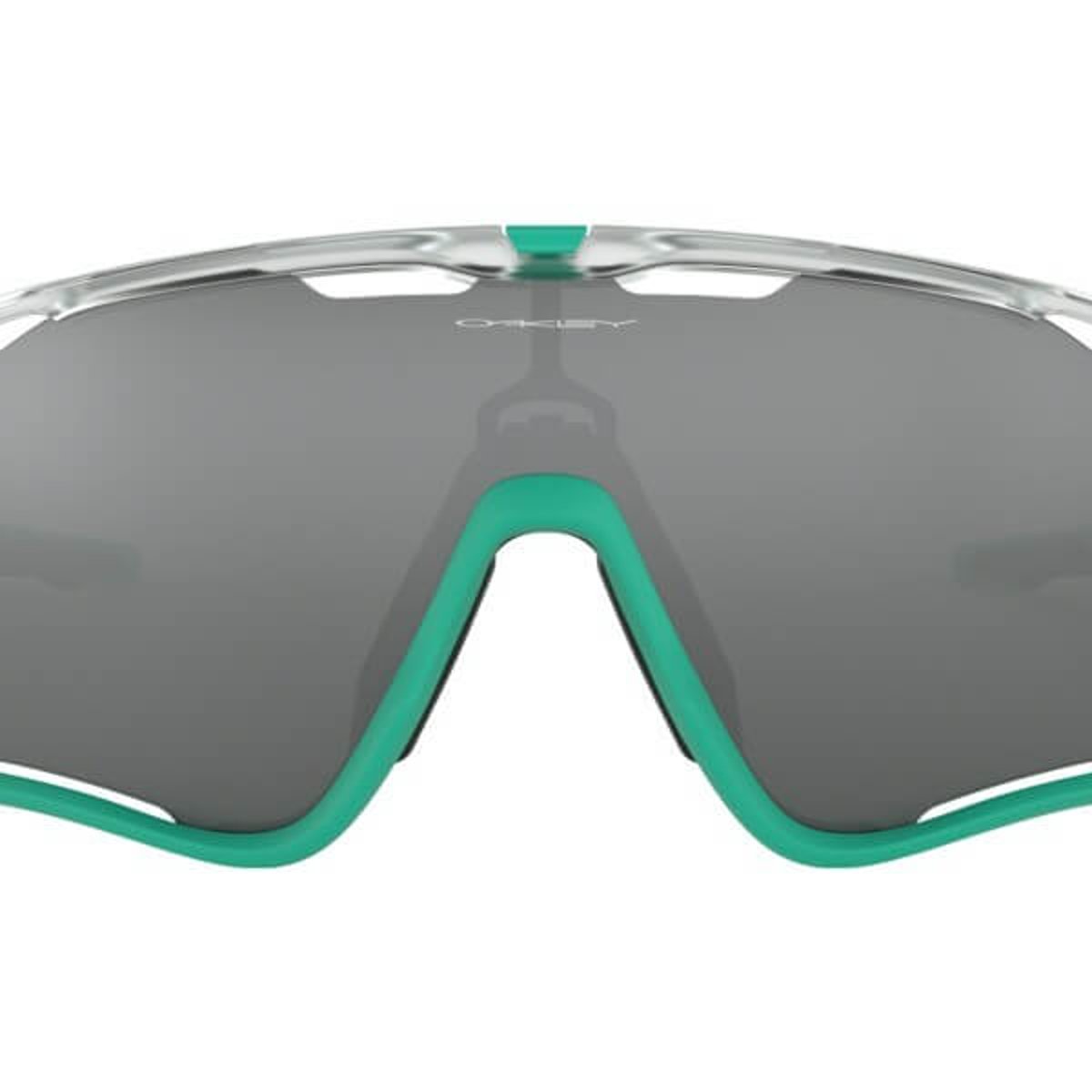 Oakley Jawbreaker Transparente und türkisfarbene Fahrradbrille. Objektiv: Primz Black Iridium