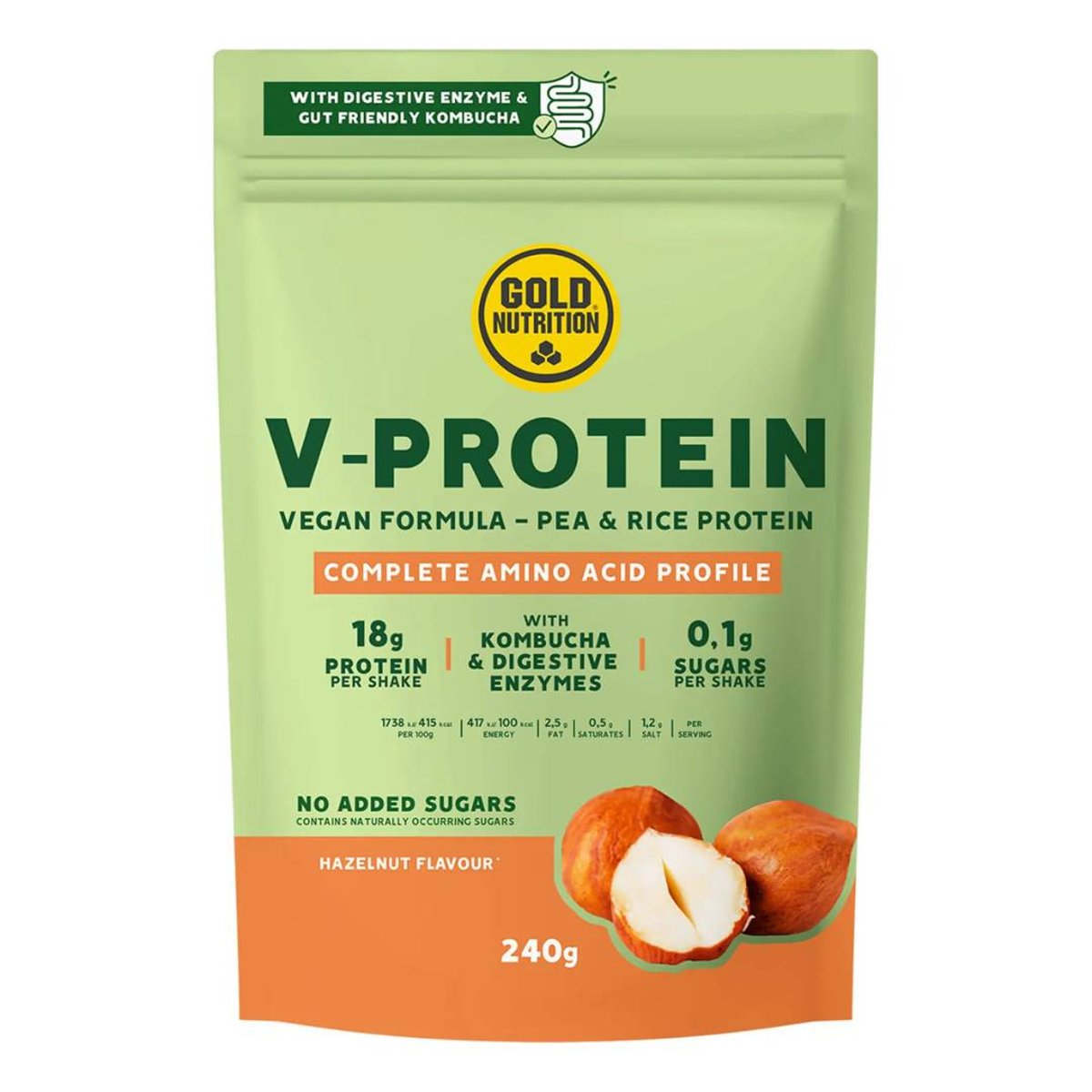 GoldNutrition V-Protein Kombucha Haselnuss 240g