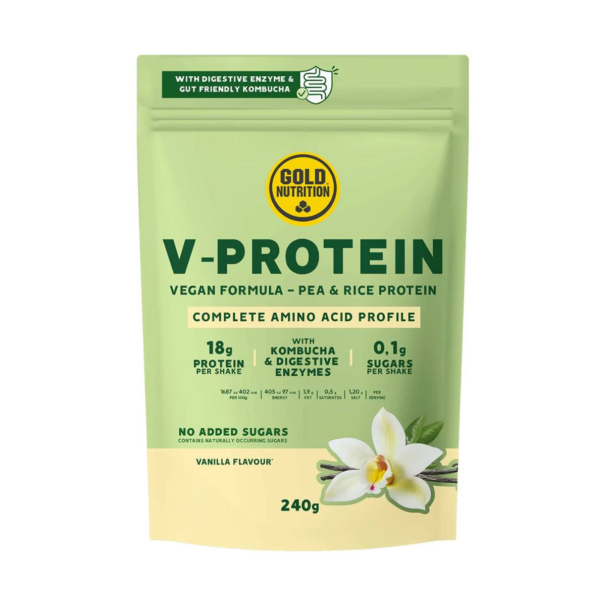Veganes Protein GoldNutrition V-Protein Kombucha Vanille 240g