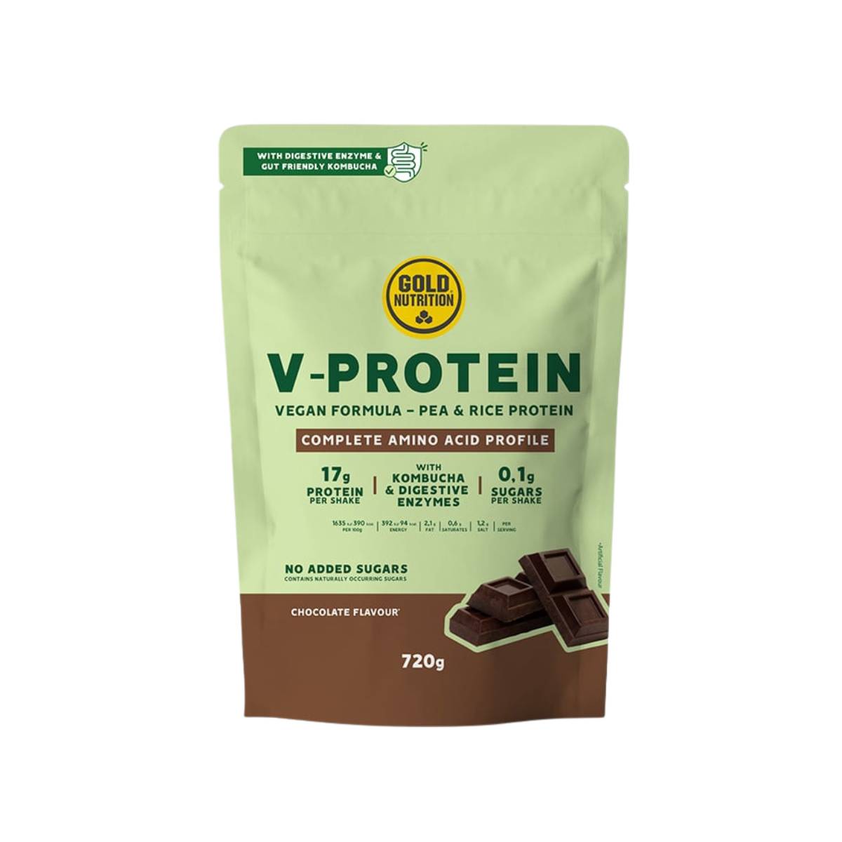 Veganes Protein GoldNutrition V-Protein Kombucha Schokolade 720g