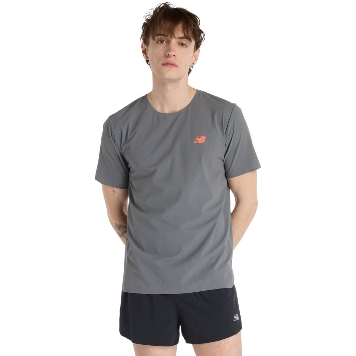 New Balance Race Day Ultra Light Kurzarm-Shirt Grau Orange, Größe M