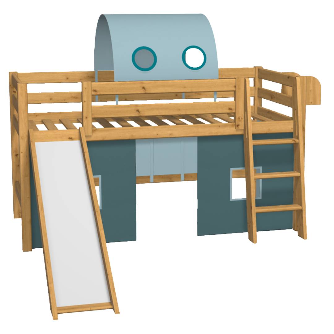 Hochbett-Konfigurator 'Kiddy' | gelaugt/geölt | Bio-Material | Handgefertigt | Etagenbett mit Treppe | schadstoffgeprüft | Kinder-Betten