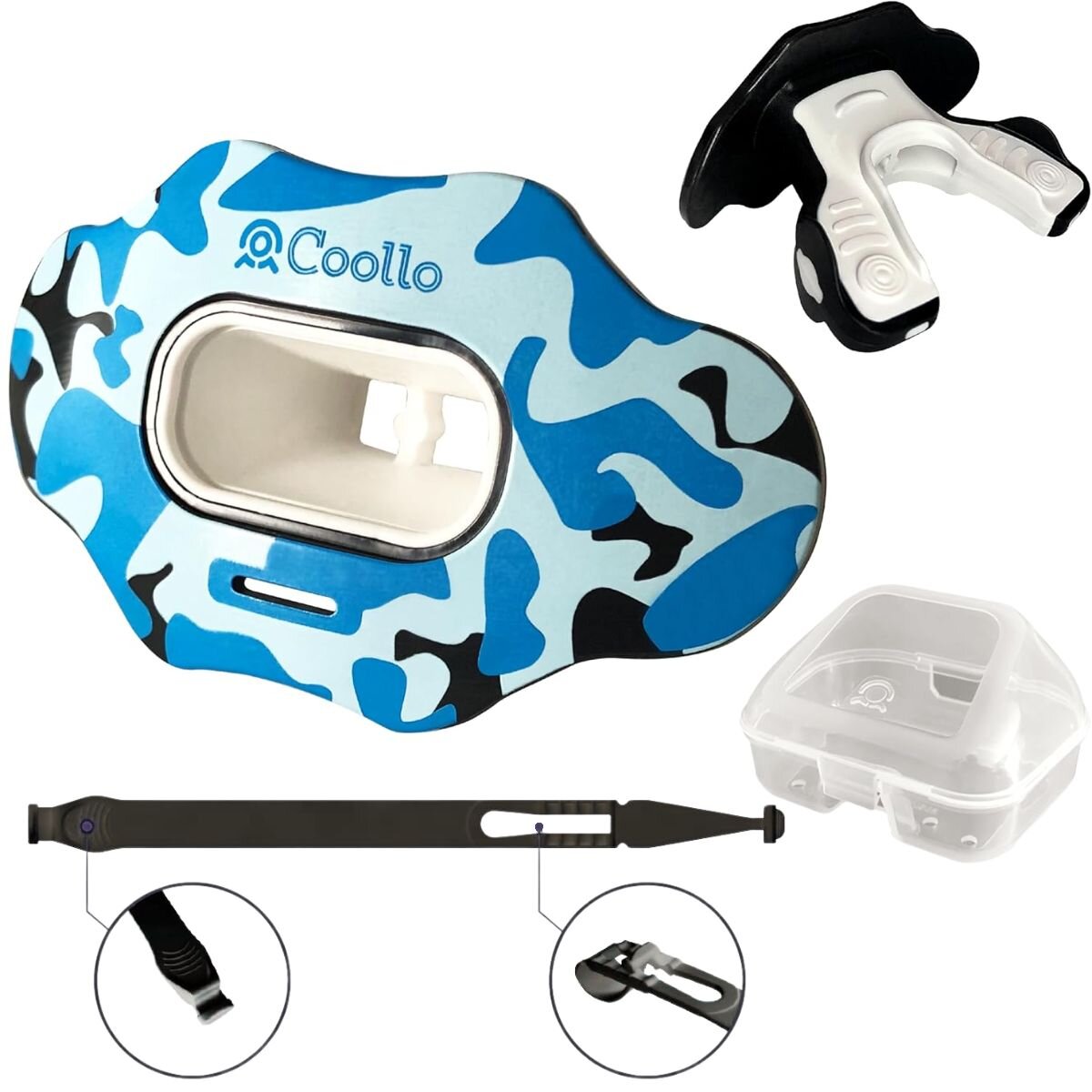 Coollo Mouthguard Lip Guard - blau camouflage mit Box