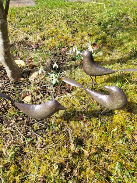 3er Set Vögel, dunkelbraun lackiert