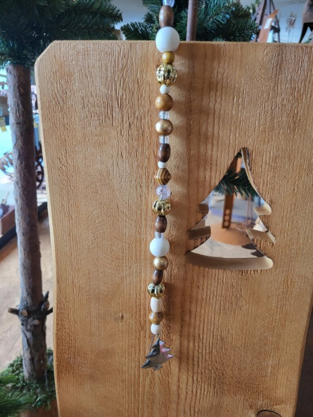 Weihnachtshänger Holz-Gold, mit silbernem Baum