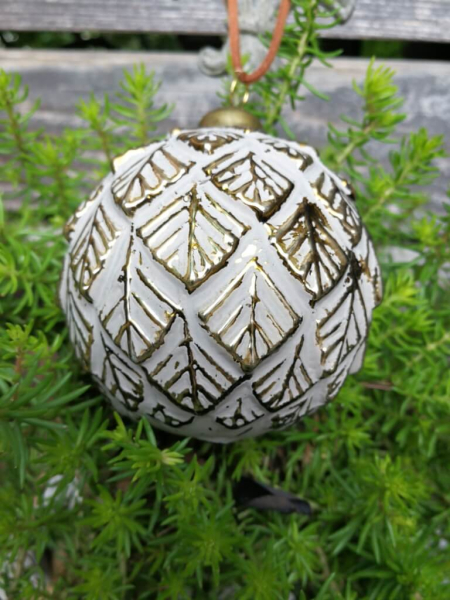 Christbaumkugel Mailo Due Blatt, creme-gold